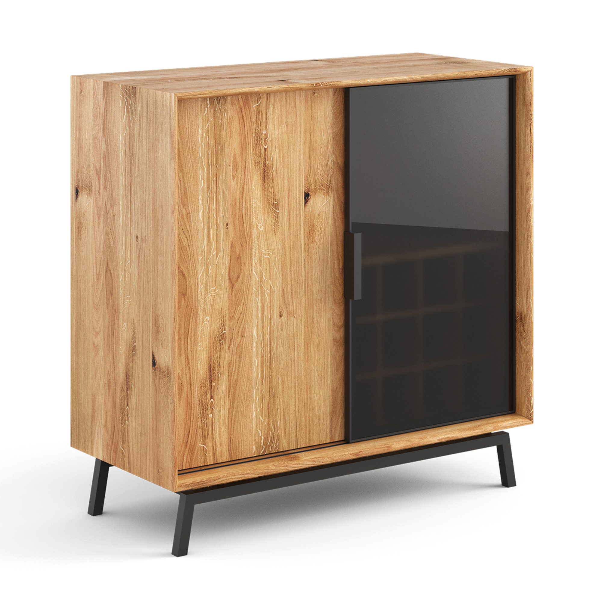 Kommode Modern Loft 101x45cm mit Glas, Material: Massivholz Eiche