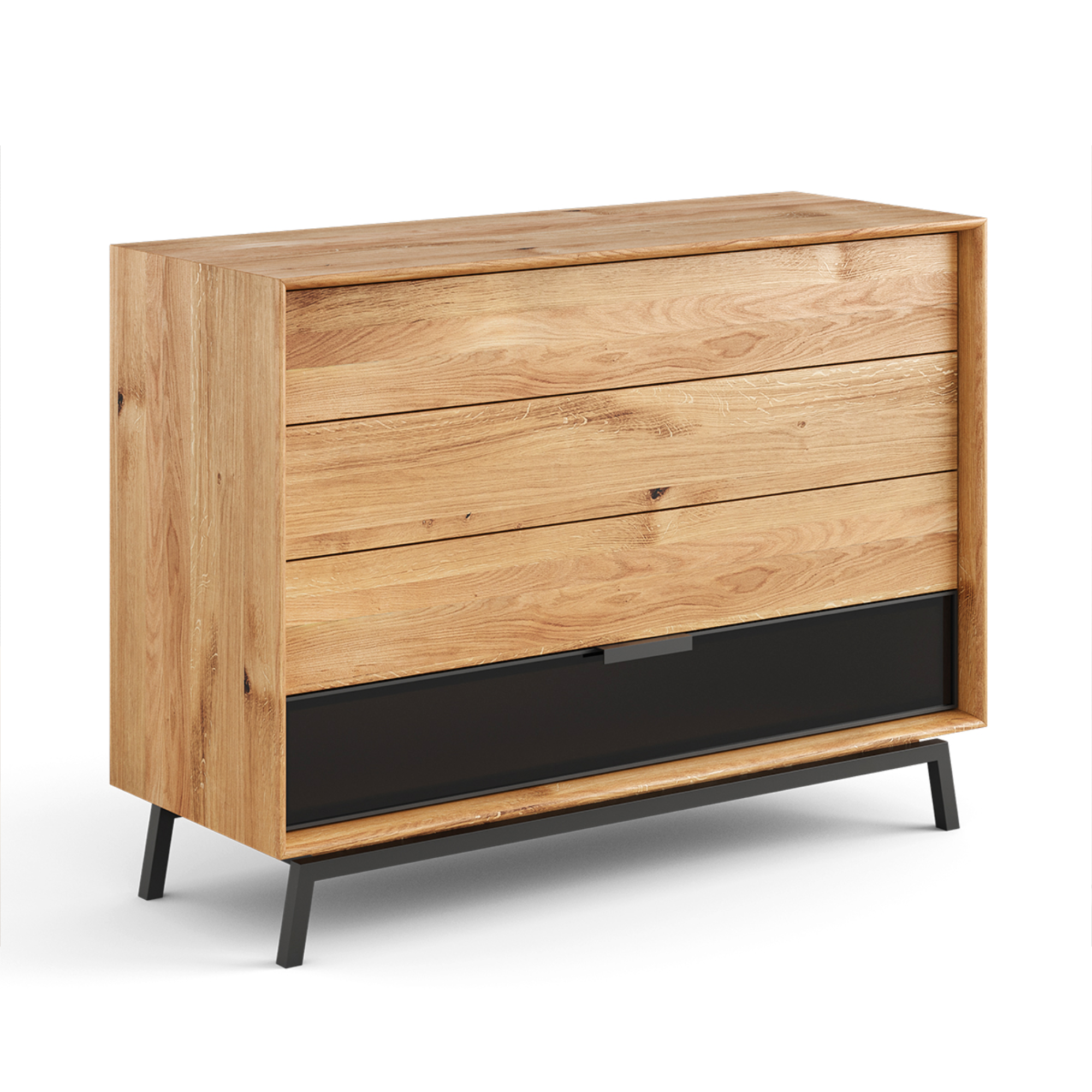 Kommode Modern Loft 120,50x45 cm mit Glas, Material: Massivholz Eiche