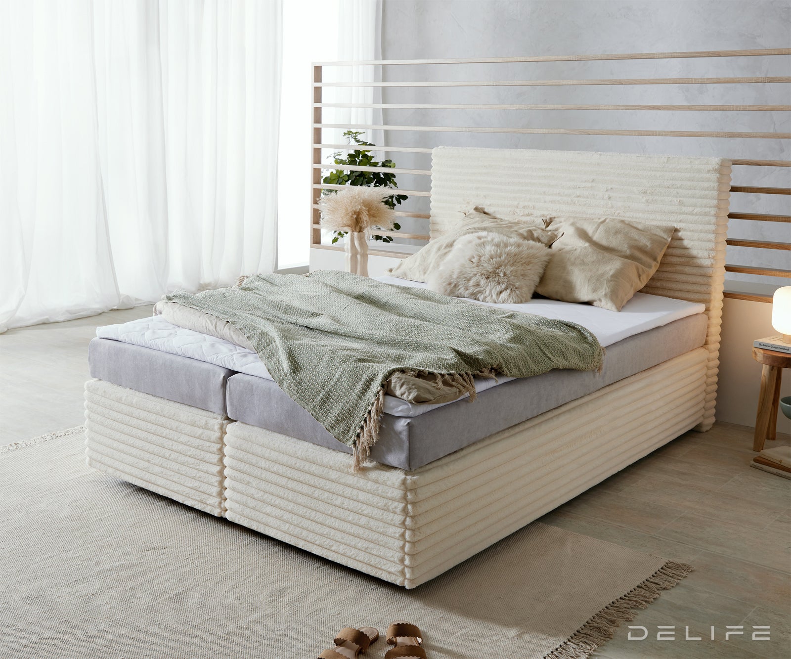 Box spring krevet Dream Well s madracem i nadmadracem, materijal: Pliš rebrasta tkanina