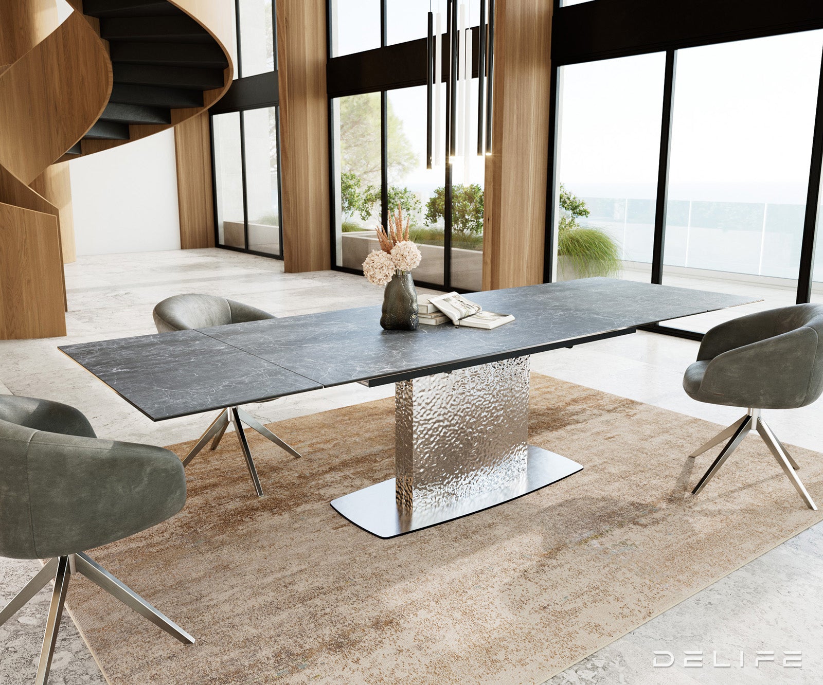 Blagovaonski stol Edge, 200/300x100, Materijal: Keramika Laminam Nero Greco