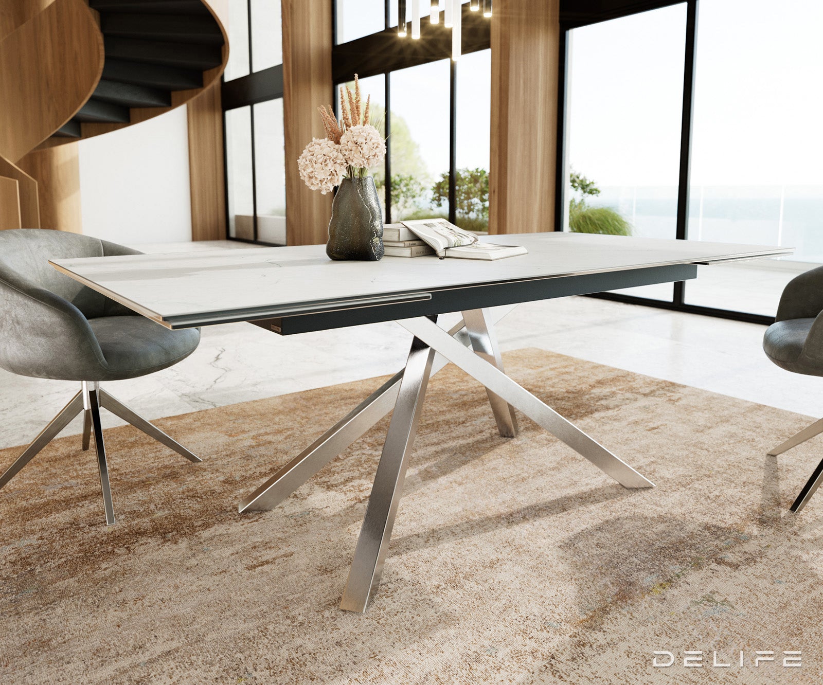 Blagovaonski stol Edge, 200/300x100, Materijal: Keramika Laminam Statuarietto