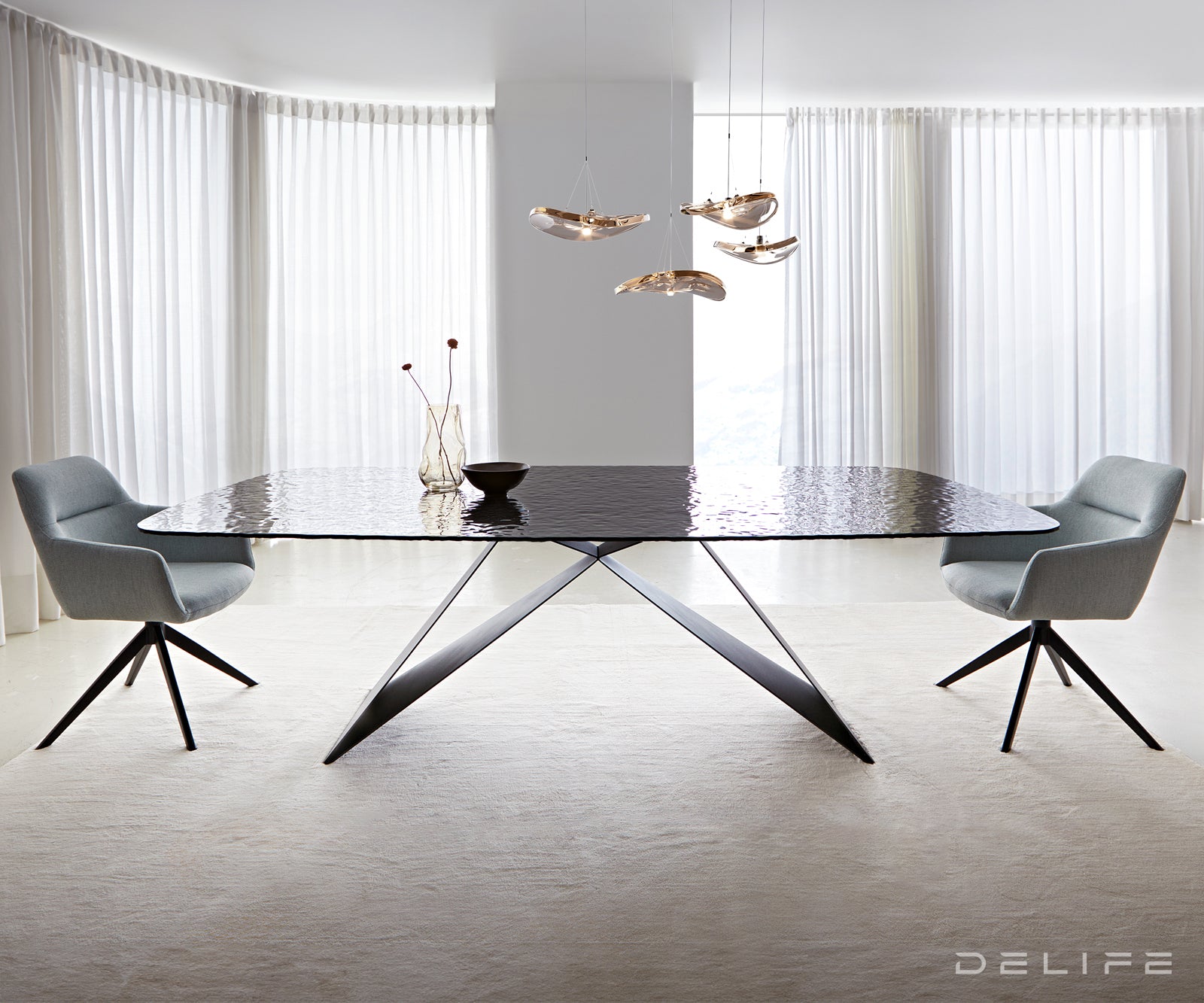 Blagovaonski stol Edge Boot, 240x120cm, Materijal: staklo/metal