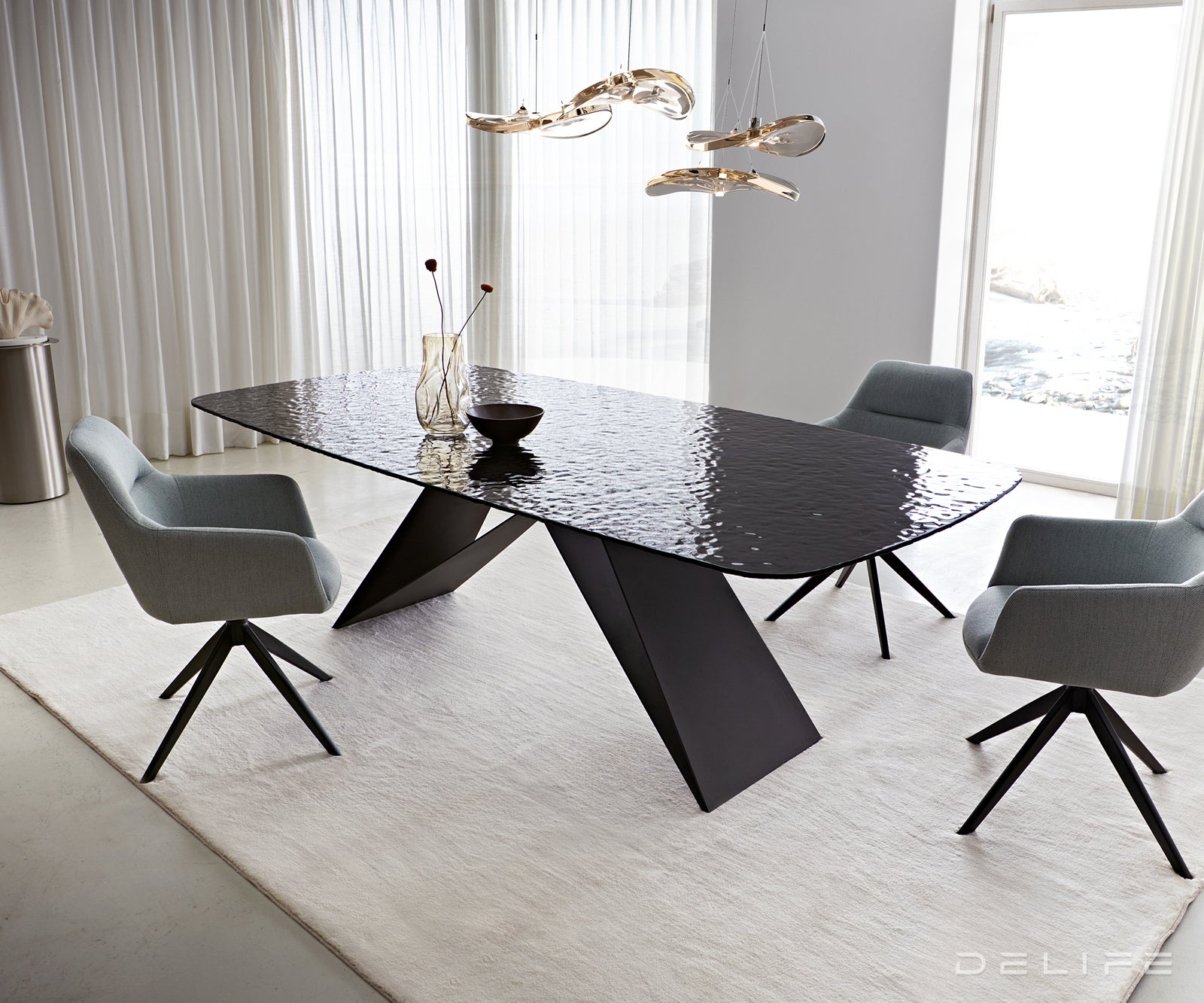 Blagovaonski stol Edge Boot, 240x120cm, Materijal: staklo/metal