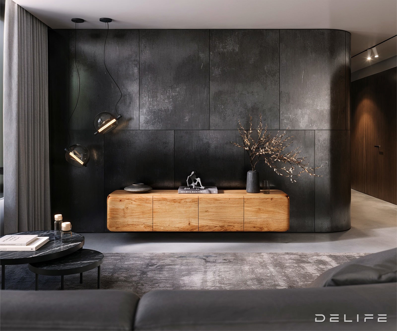 Viseća TV komoda Shavani 200x40cm, Materijal: Bagrem