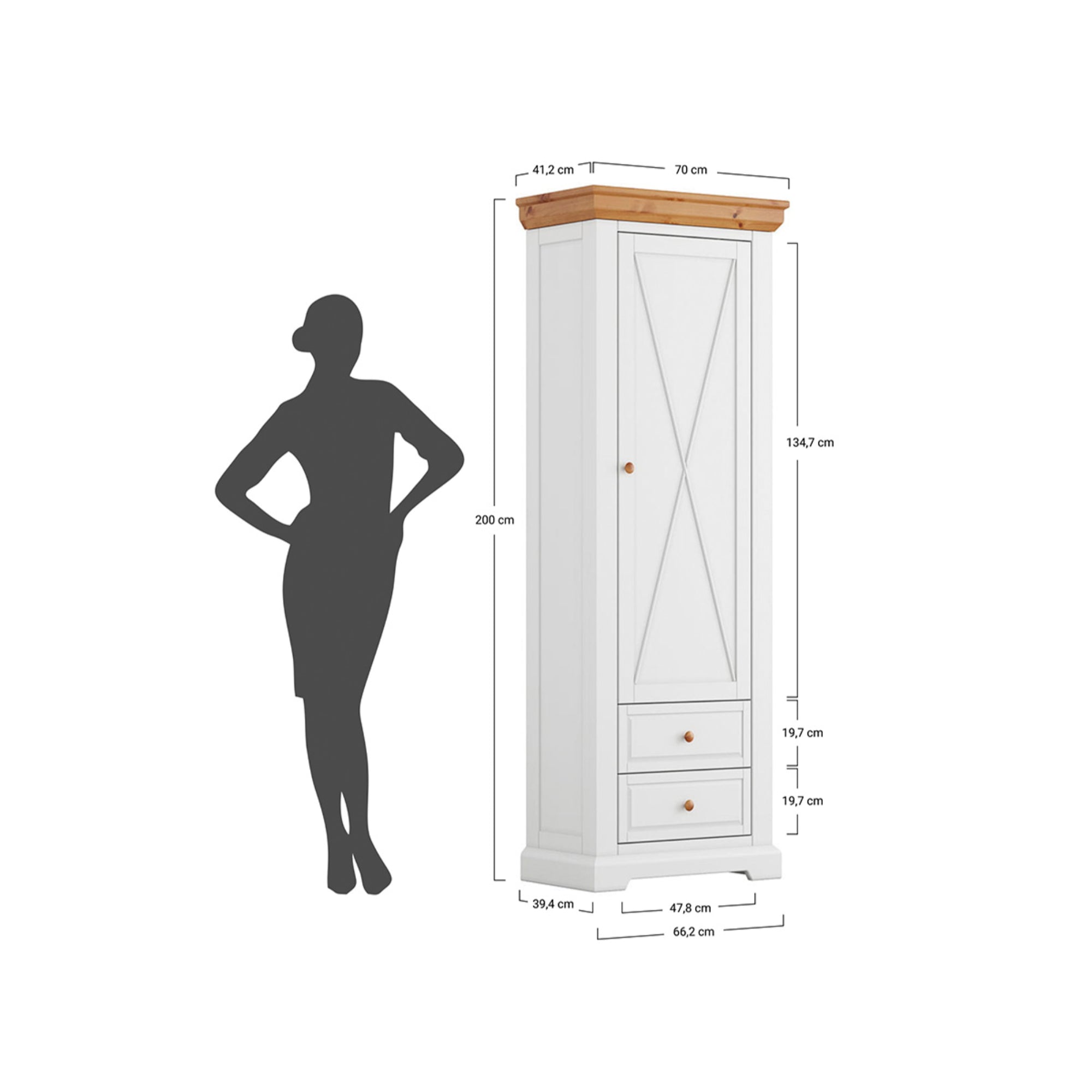 Der Schrank Marone 41,2x200 cm, Material: Massives Kiefernholz