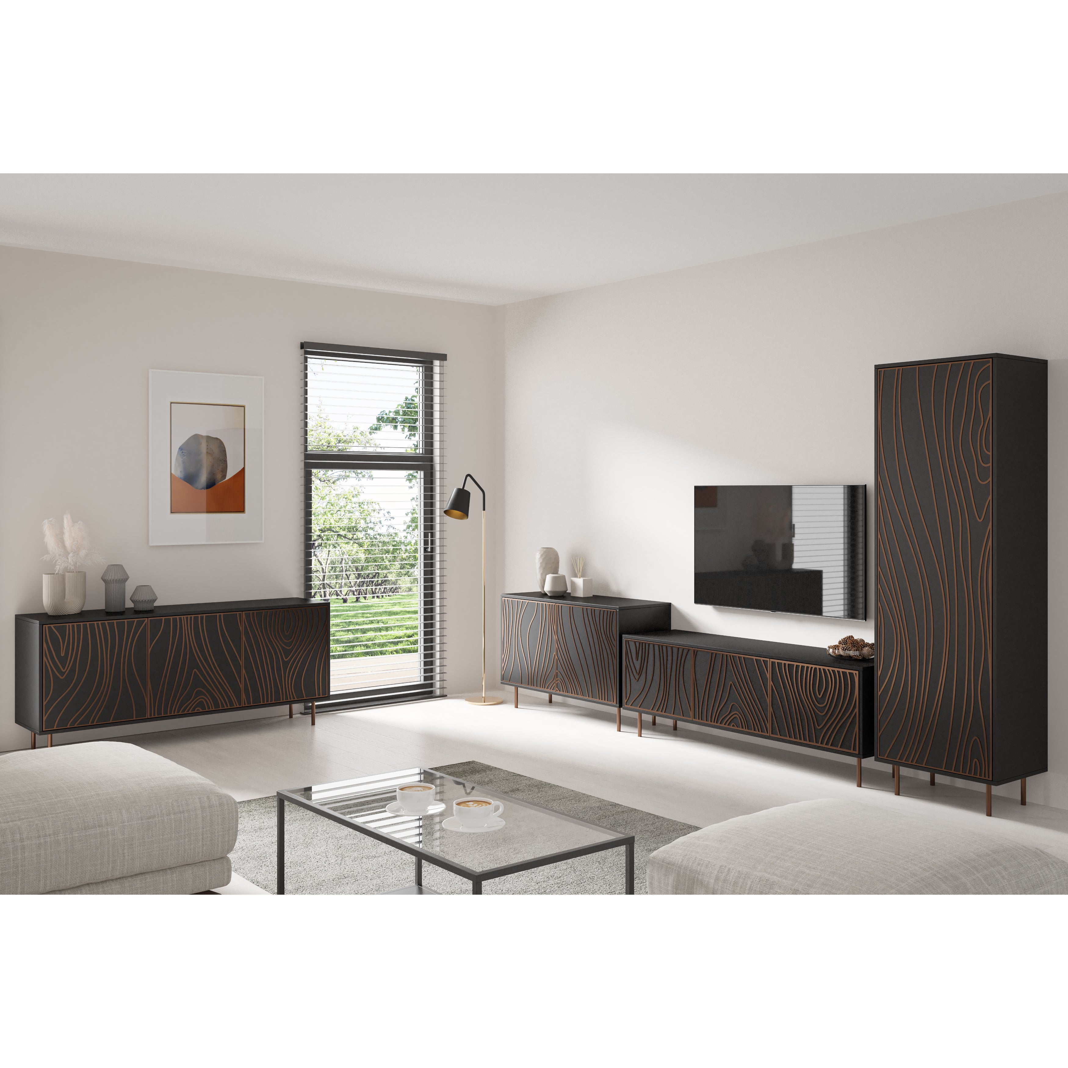 Vitrine Tivaro 200x60cm, Material: Laminierte Platte