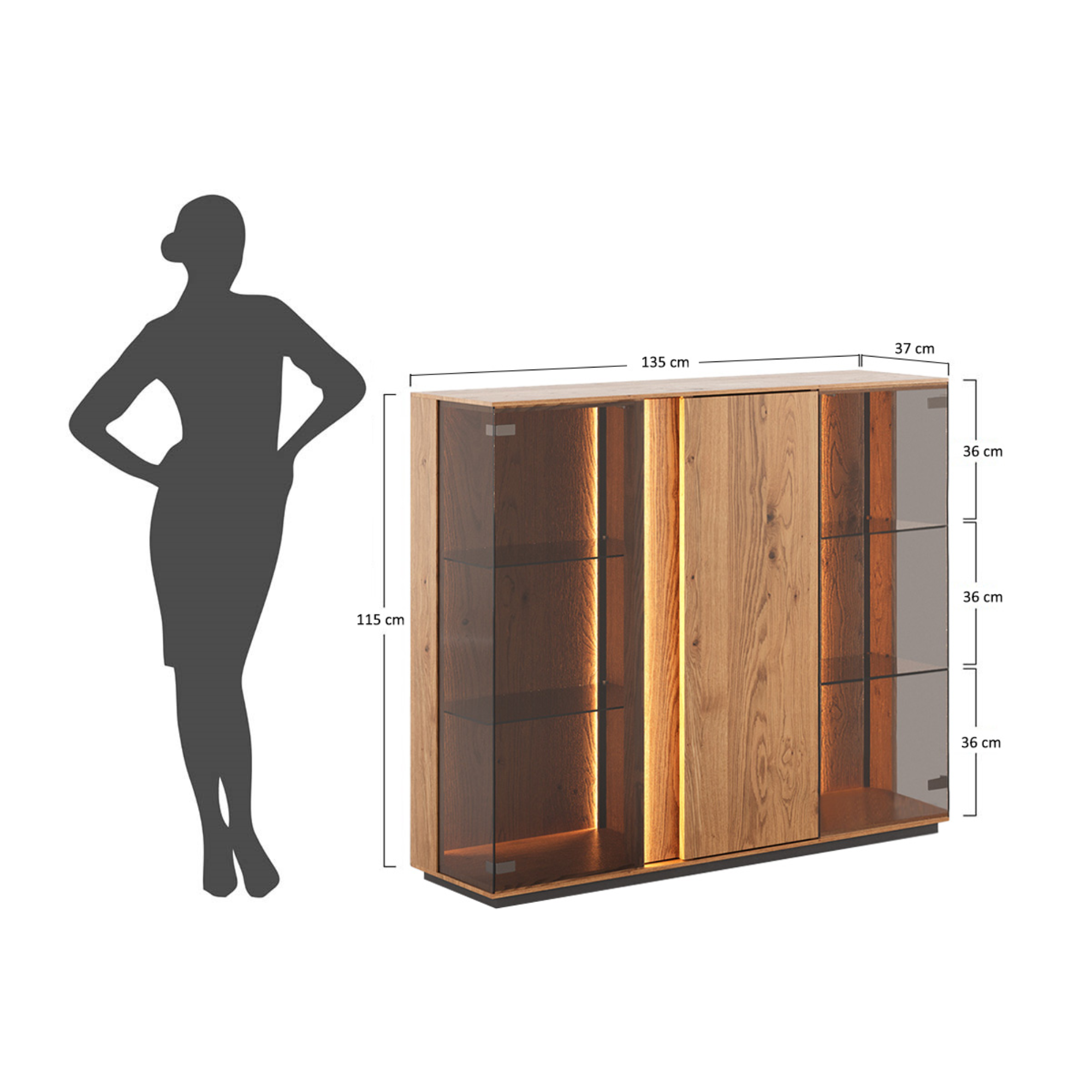 Glasvitrine Collodi 135x115cm, Material: Massivholz Eiche