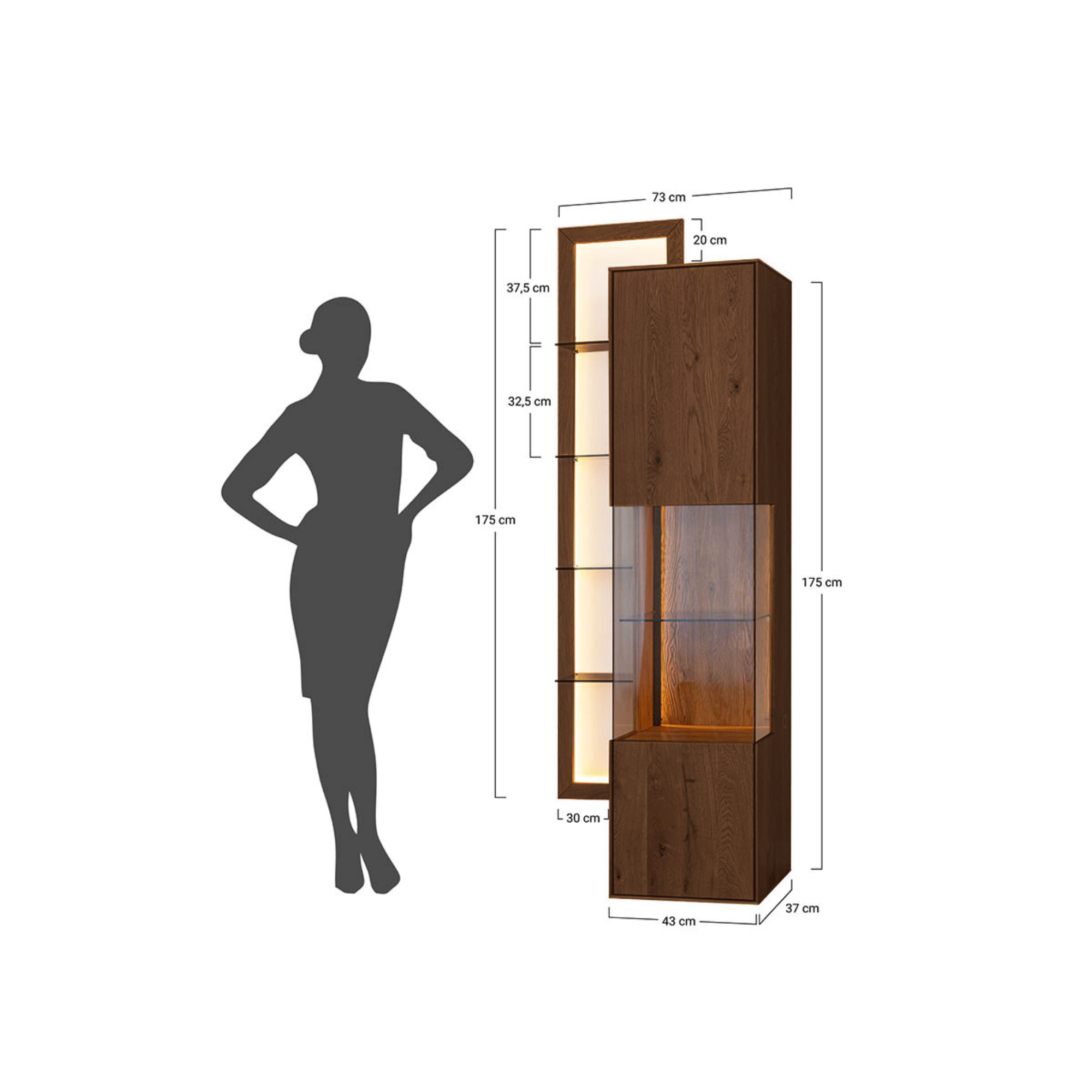 Vitrine Collodi 73x195cm, Material: Massivholz Eiche