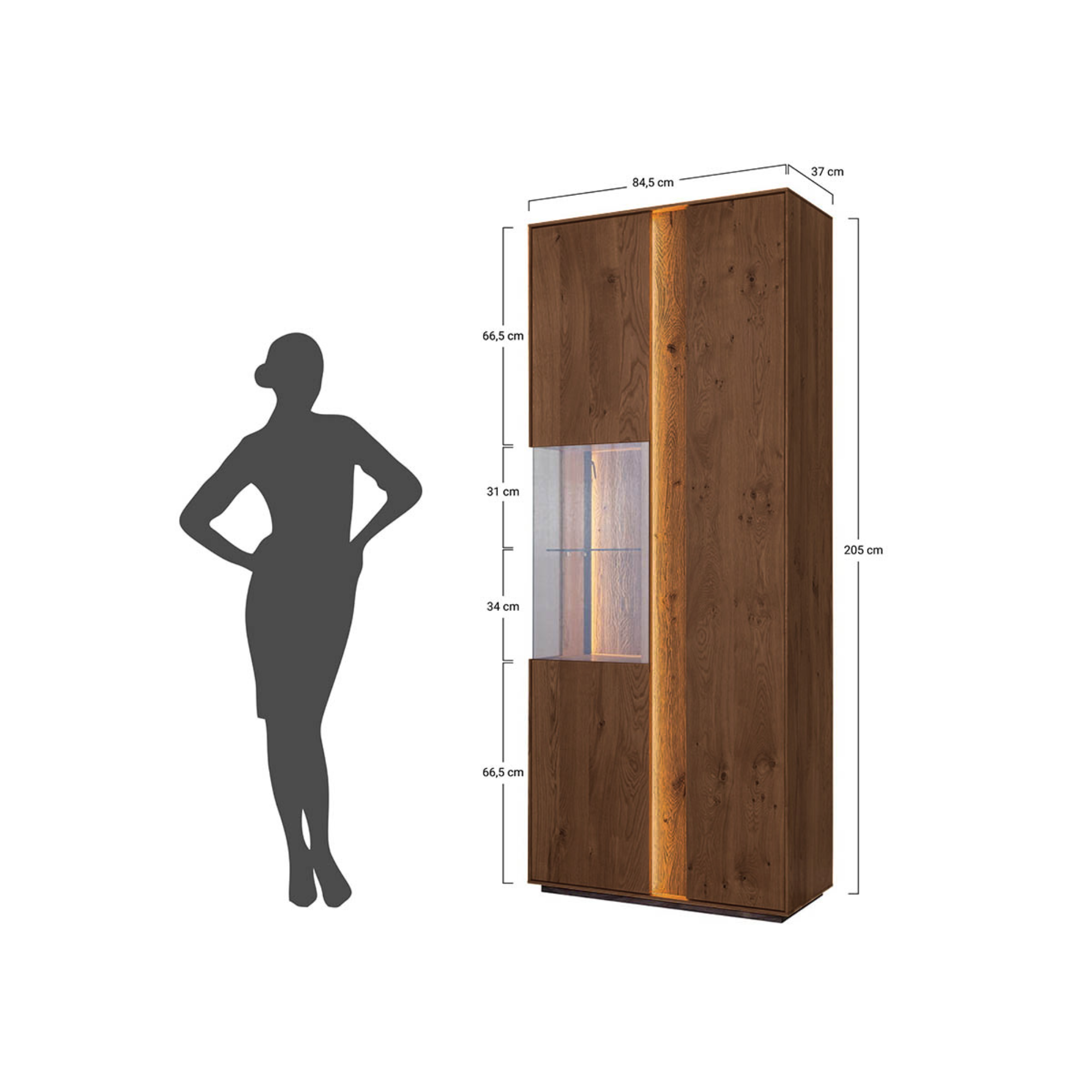 Vitrine Collodi 84,50x205cm, Material: Massivholz Eiche