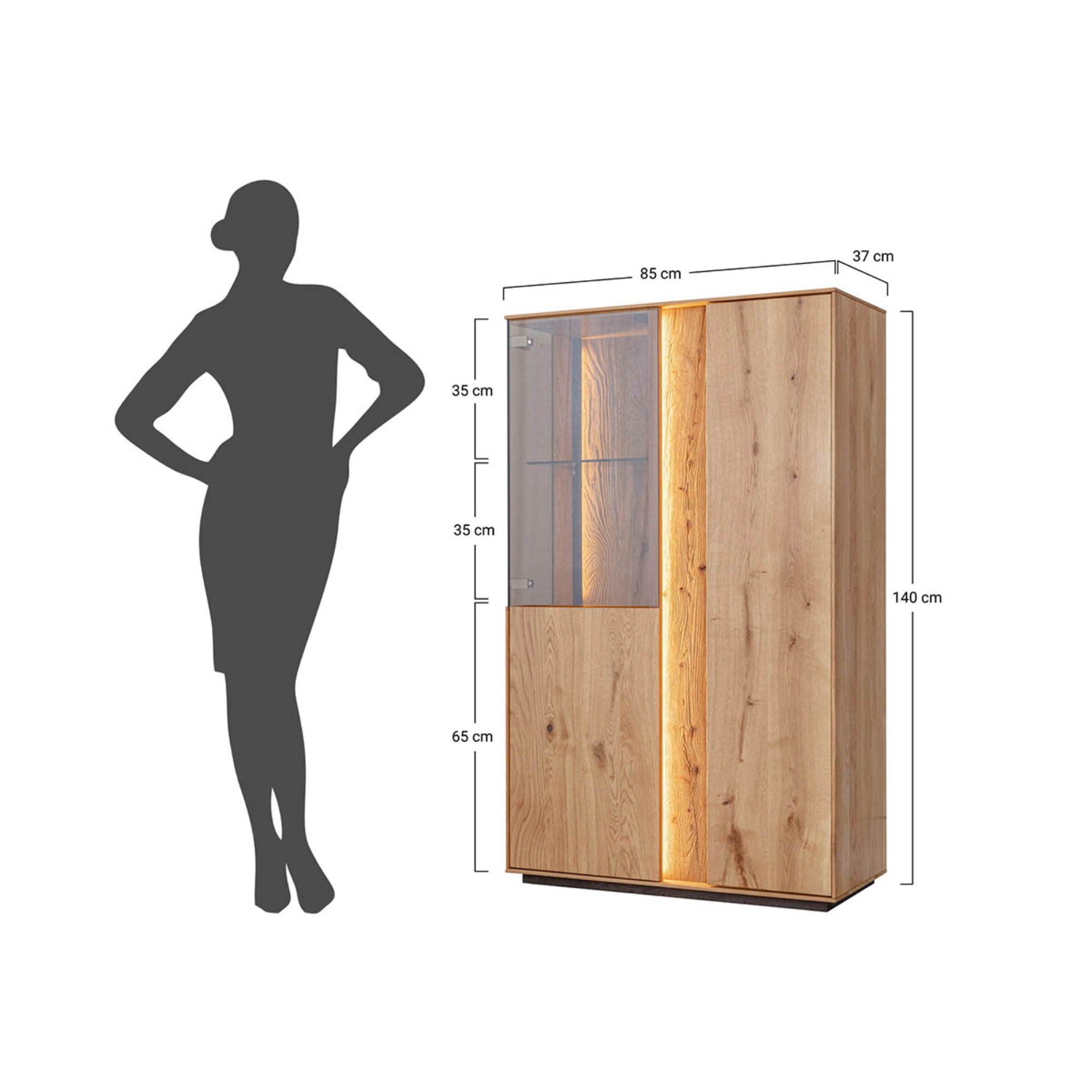 Vitrine Collodi 85x140cm, Material: Massivholz Eiche