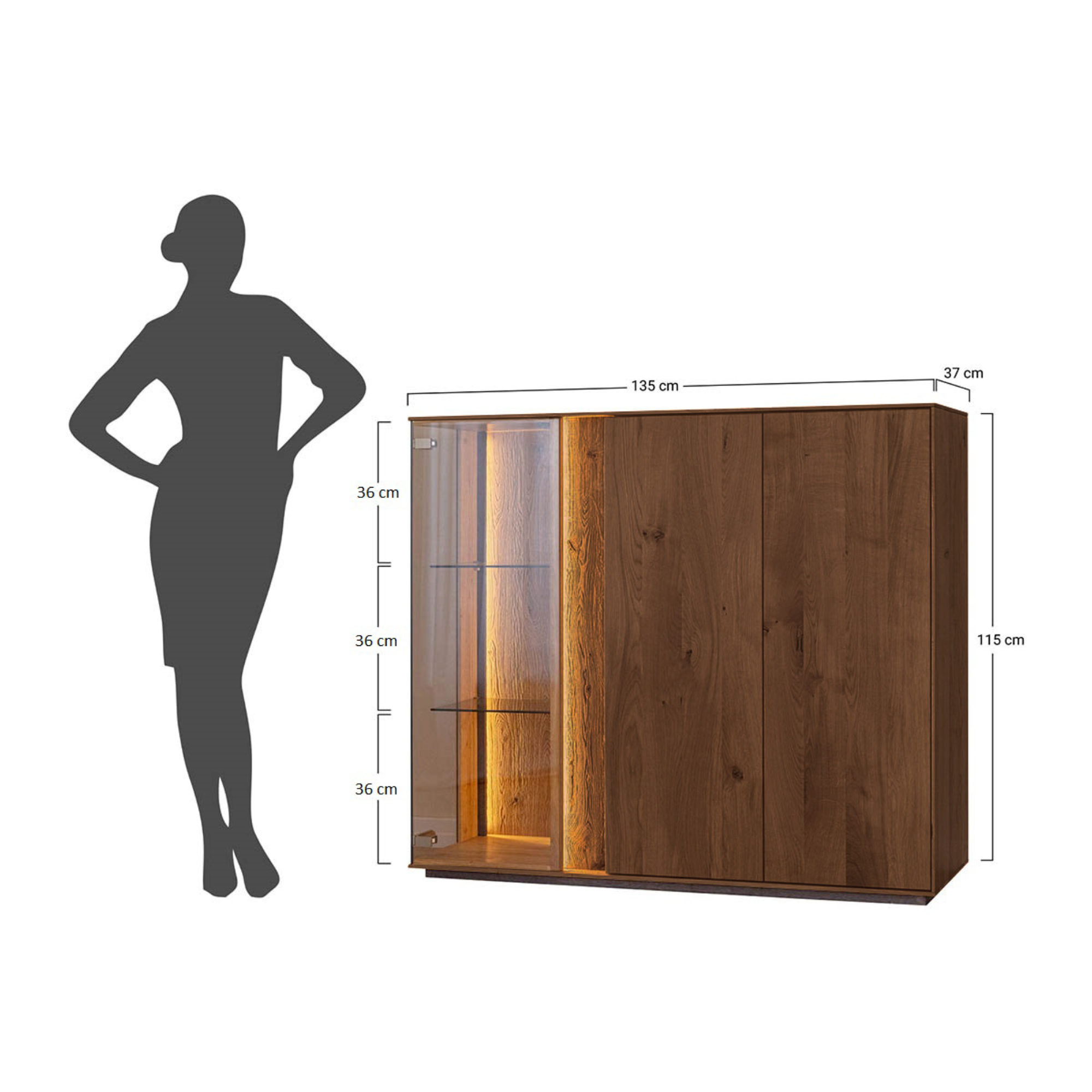 Vitrine Collodi 135x115cm, Material: Massivholz Eiche
