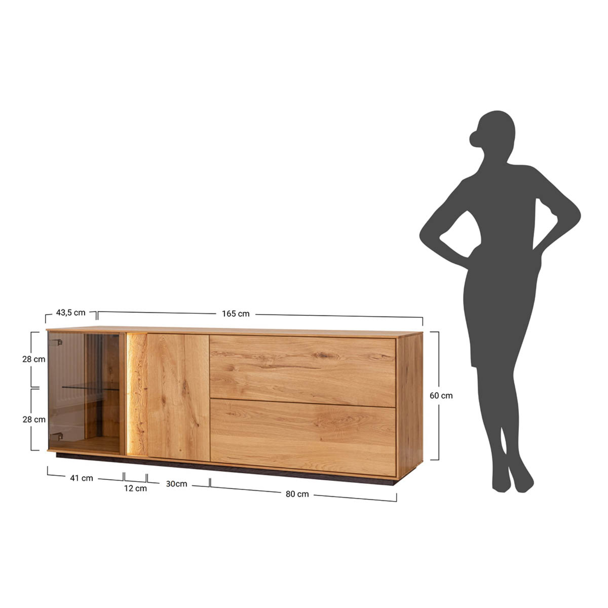 TV Kommode Collodi mit Glas, Material: Massivholz Eiche