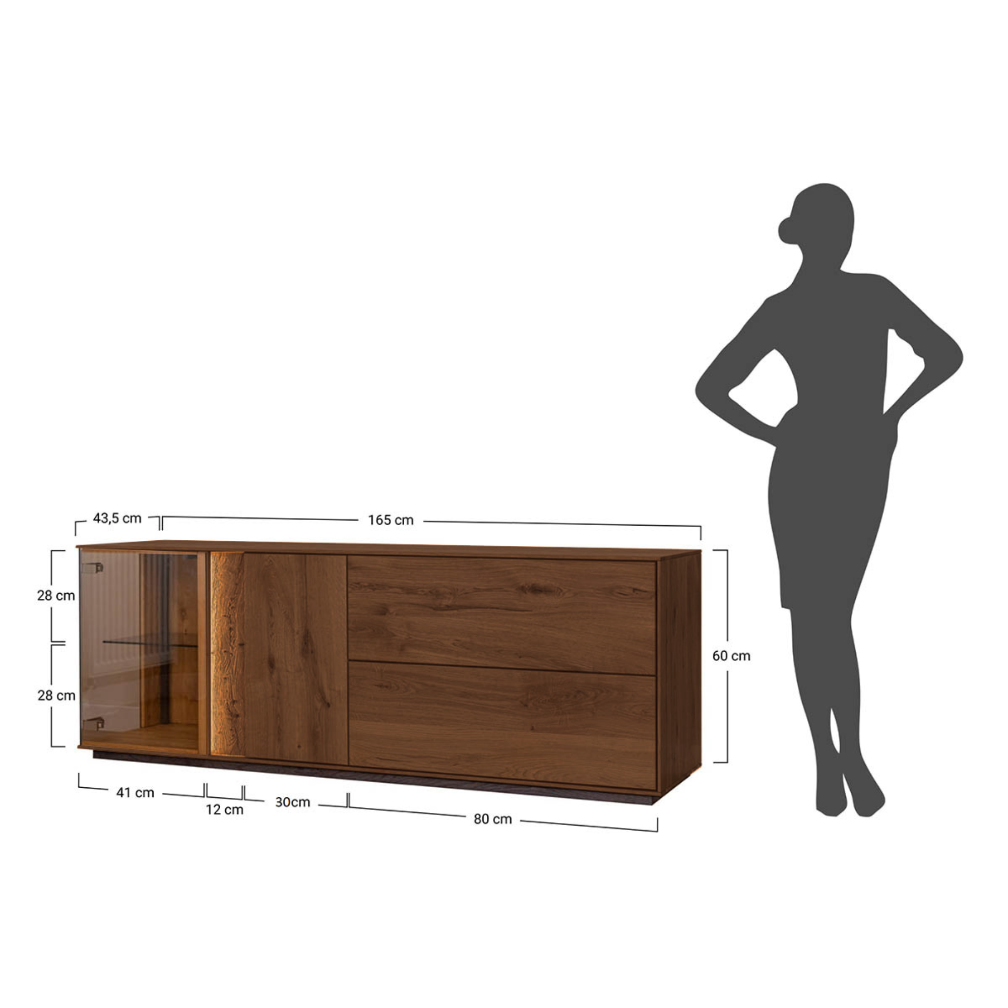 TV Kommode Collodi mit Glas, Material: Massivholz Eiche