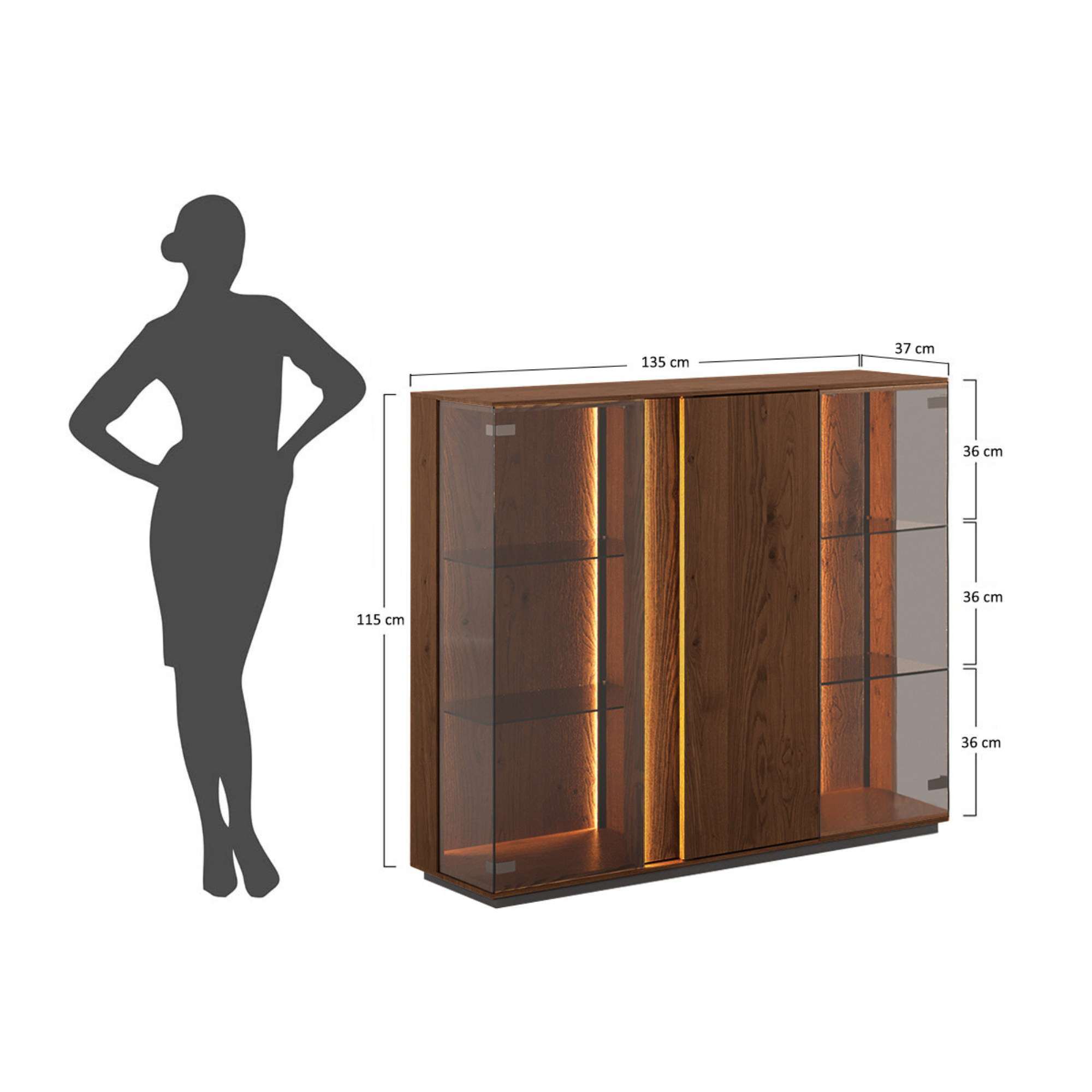 Glasvitrine Collodi 135x115cm, Material: Massivholz Eiche