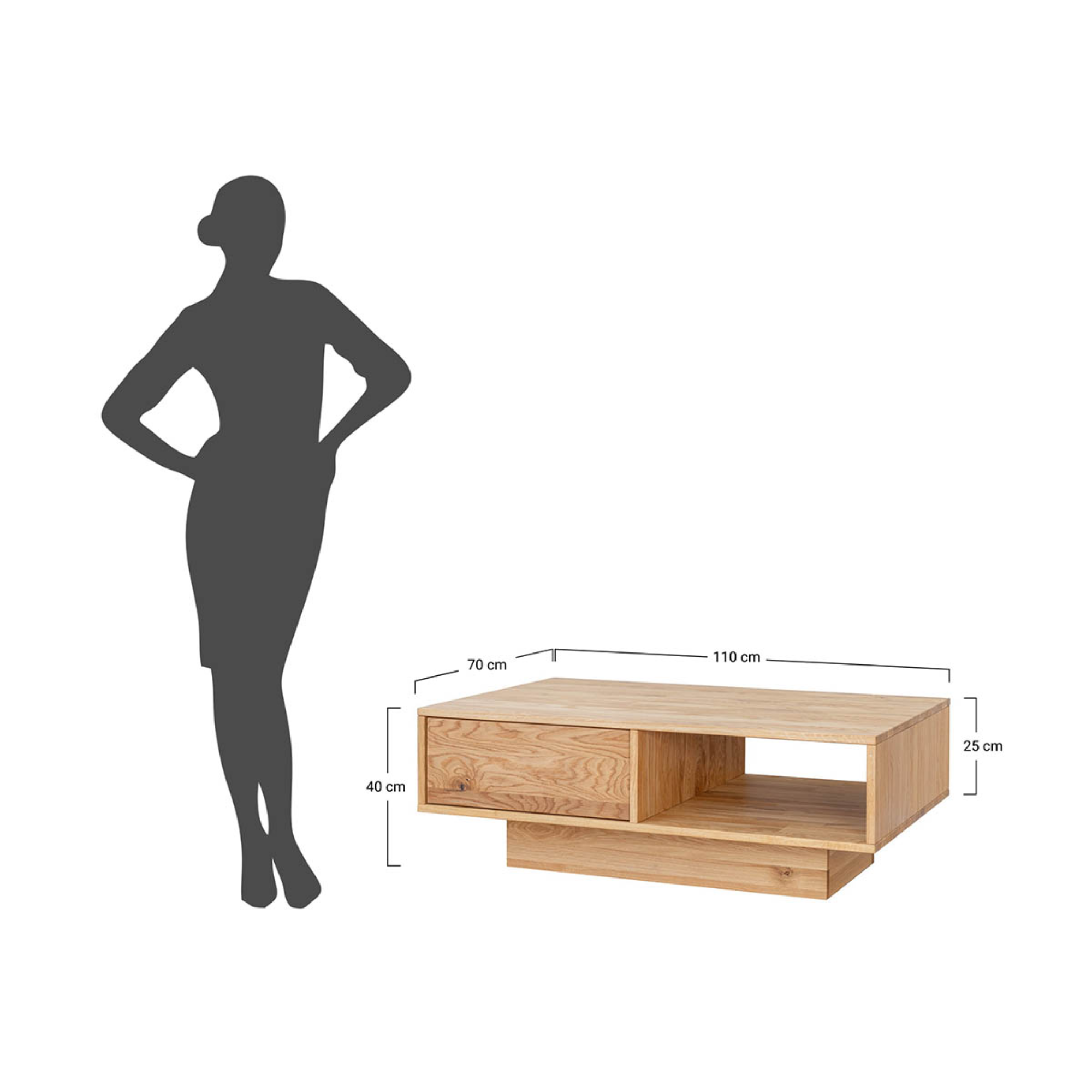 Couchtisch Collodi 110x70cm, Material: Massivholz Eiche