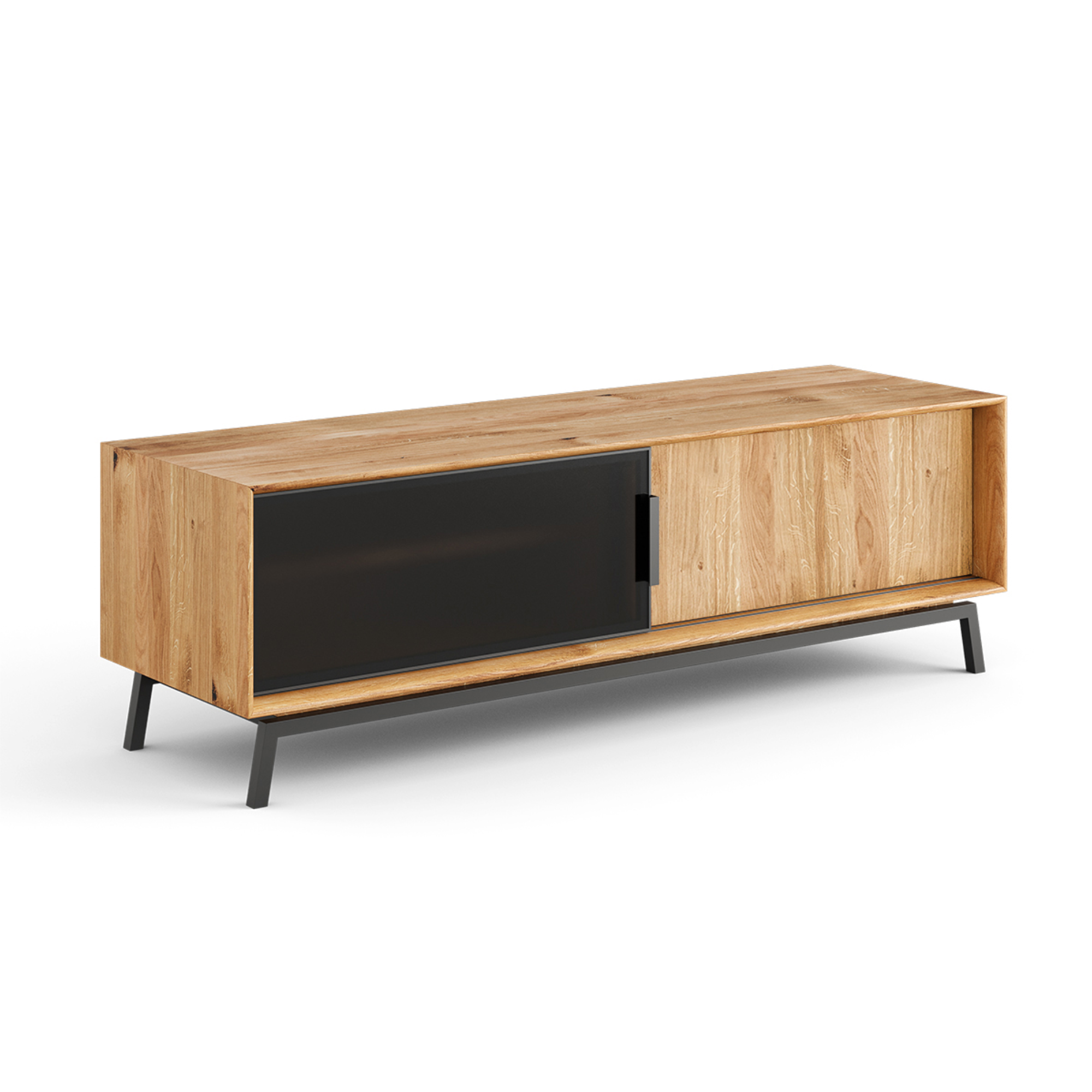 TV Kommode Modern Loft 200x50 cm mit Glas, Material: Massivholz Eiche