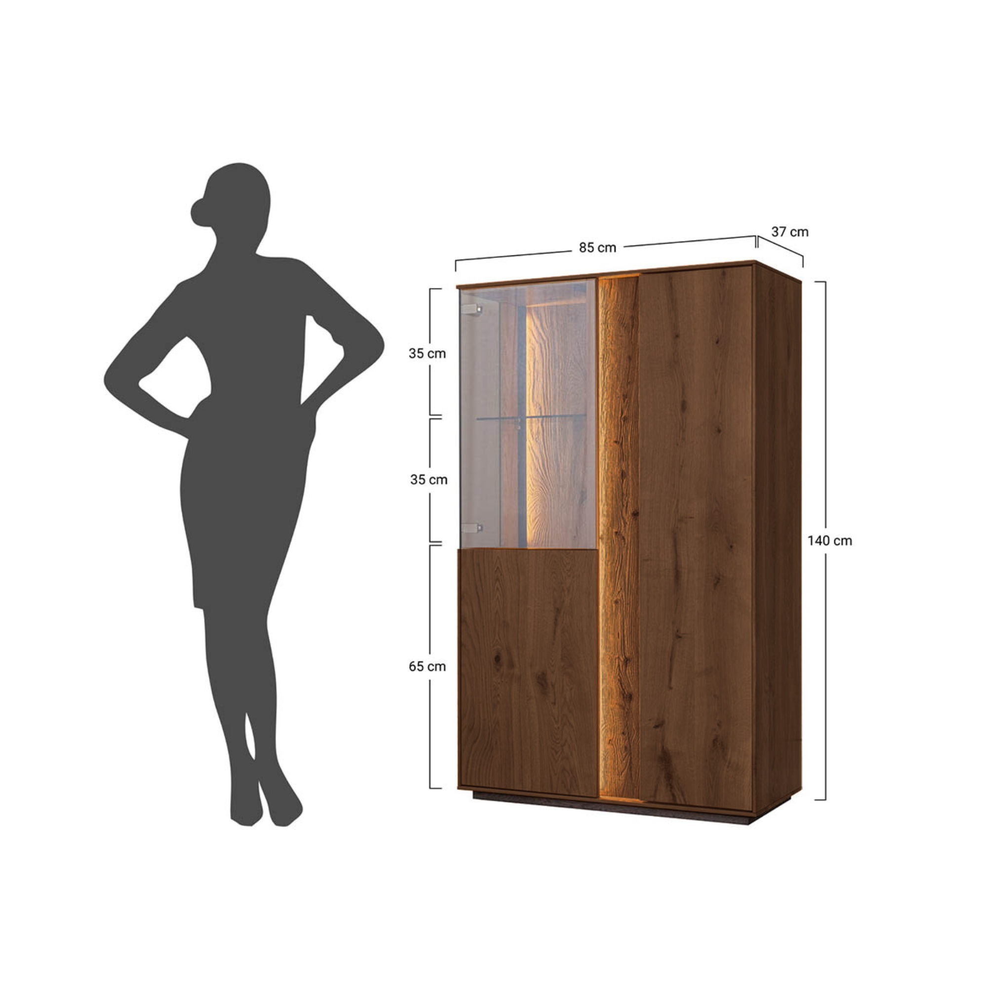 Vitrine Collodi 85x140cm, Material: Massivholz Eiche