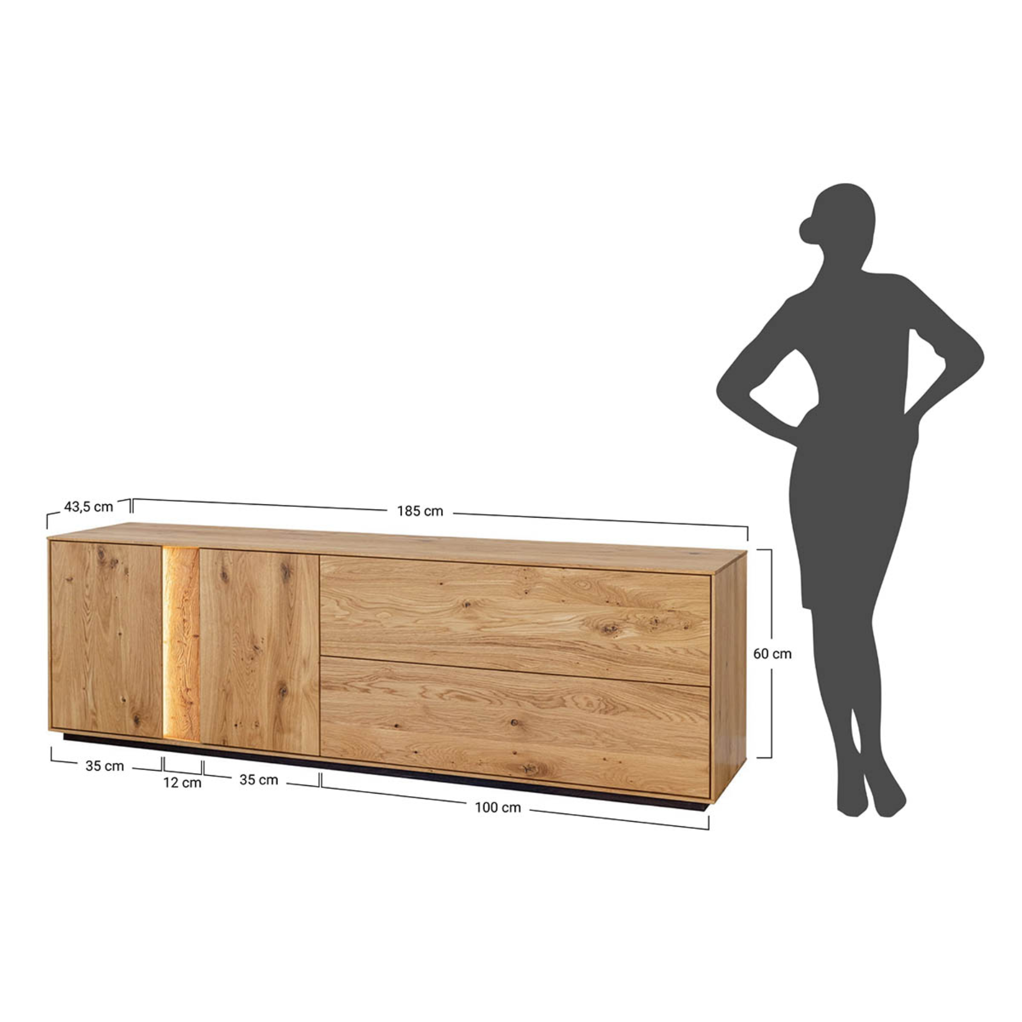 TV Kommode Collodi, Material: Massivholz Eiche