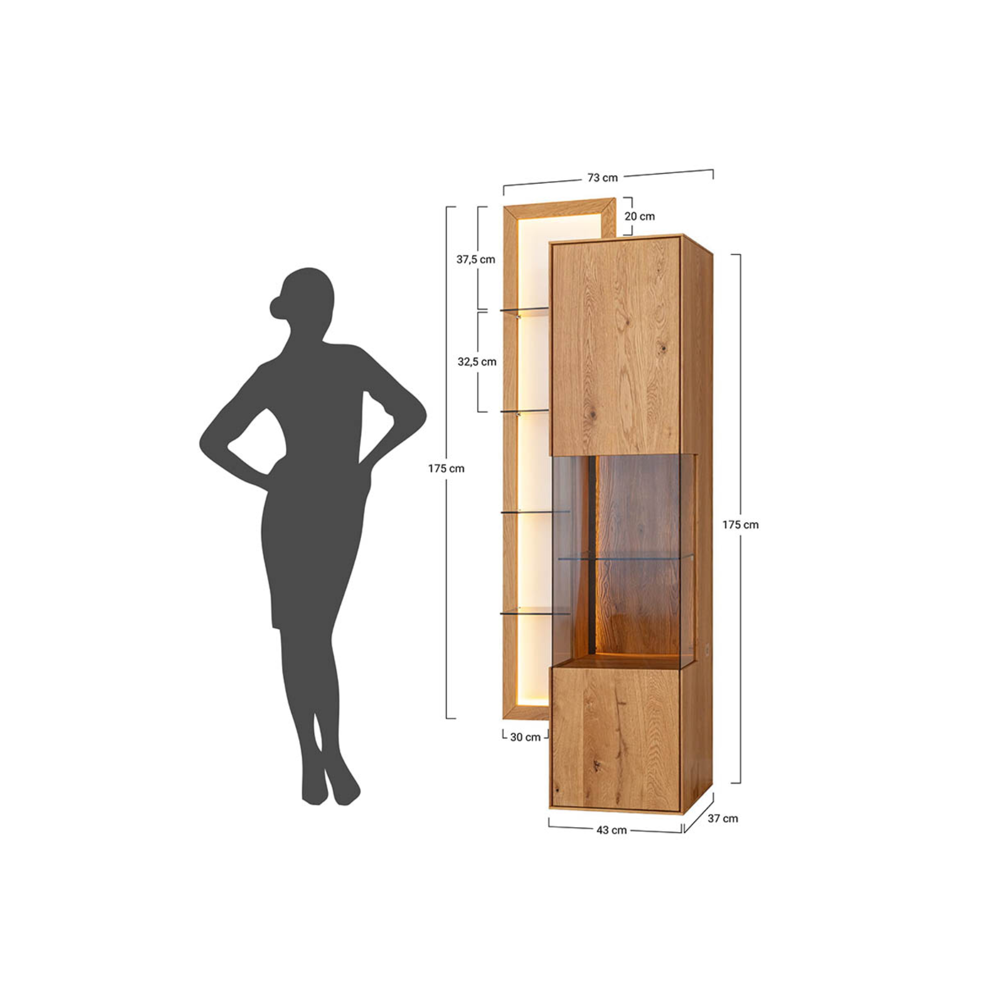 Vitrine Collodi 73x195cm, Material: Massivholz Eiche