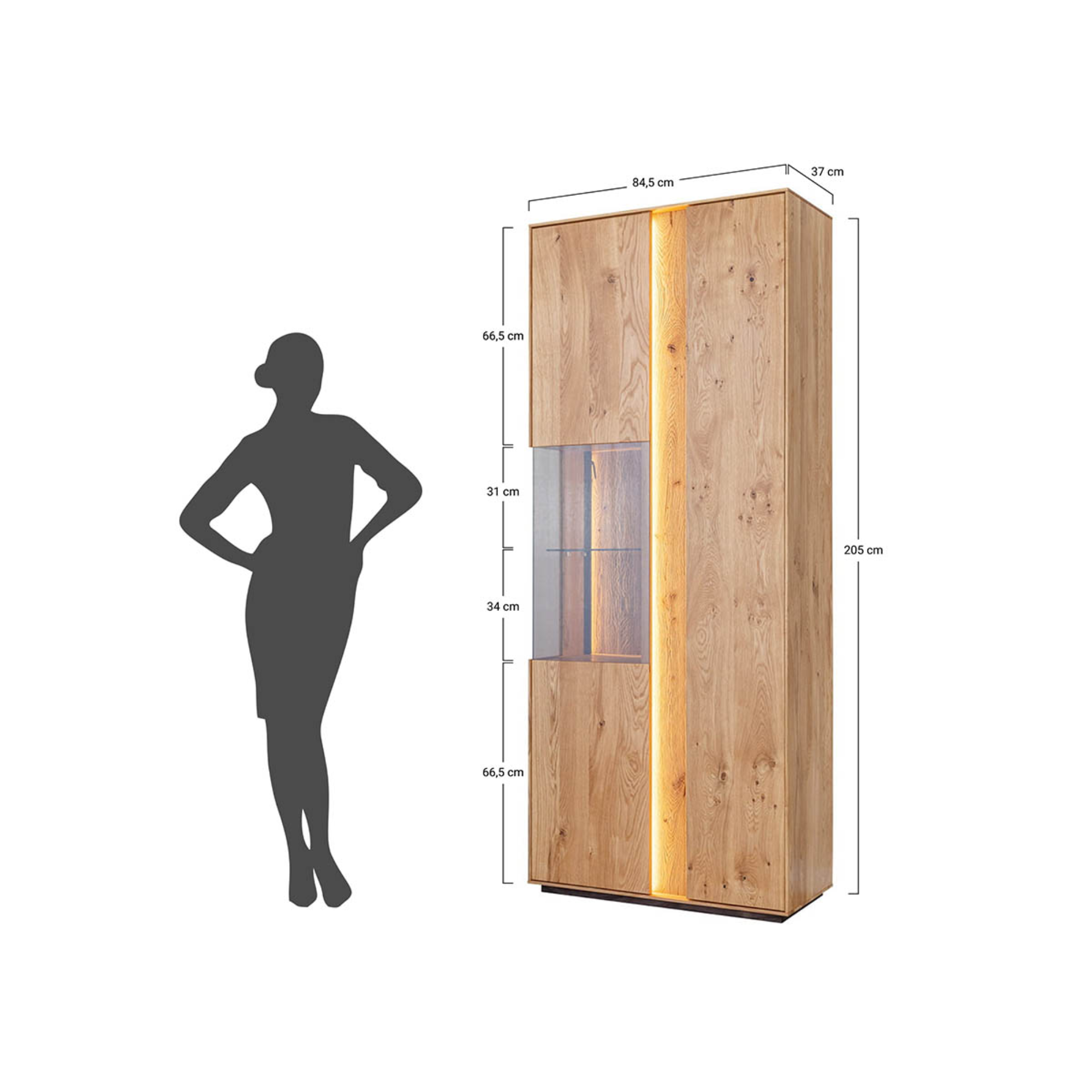 Vitrine Collodi 84,50x205cm, Material: Massivholz Eiche