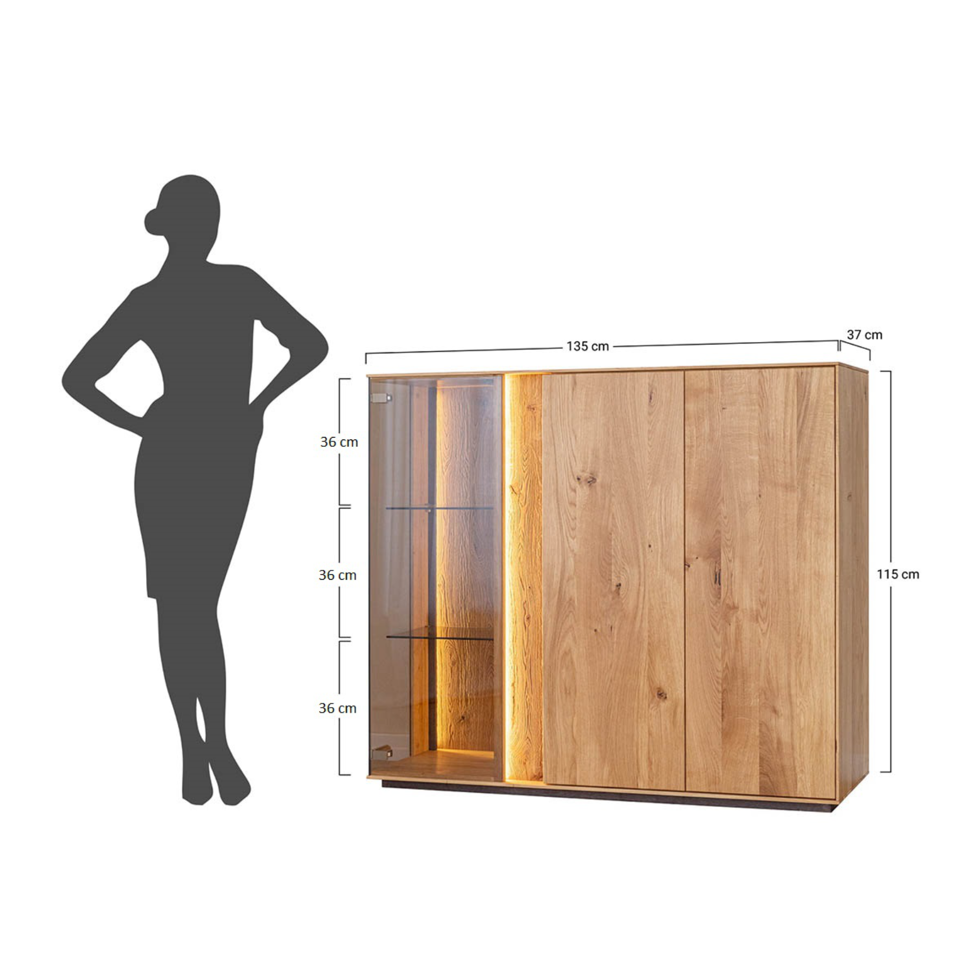 Vitrine Collodi 135x115cm, Material: Massivholz Eiche