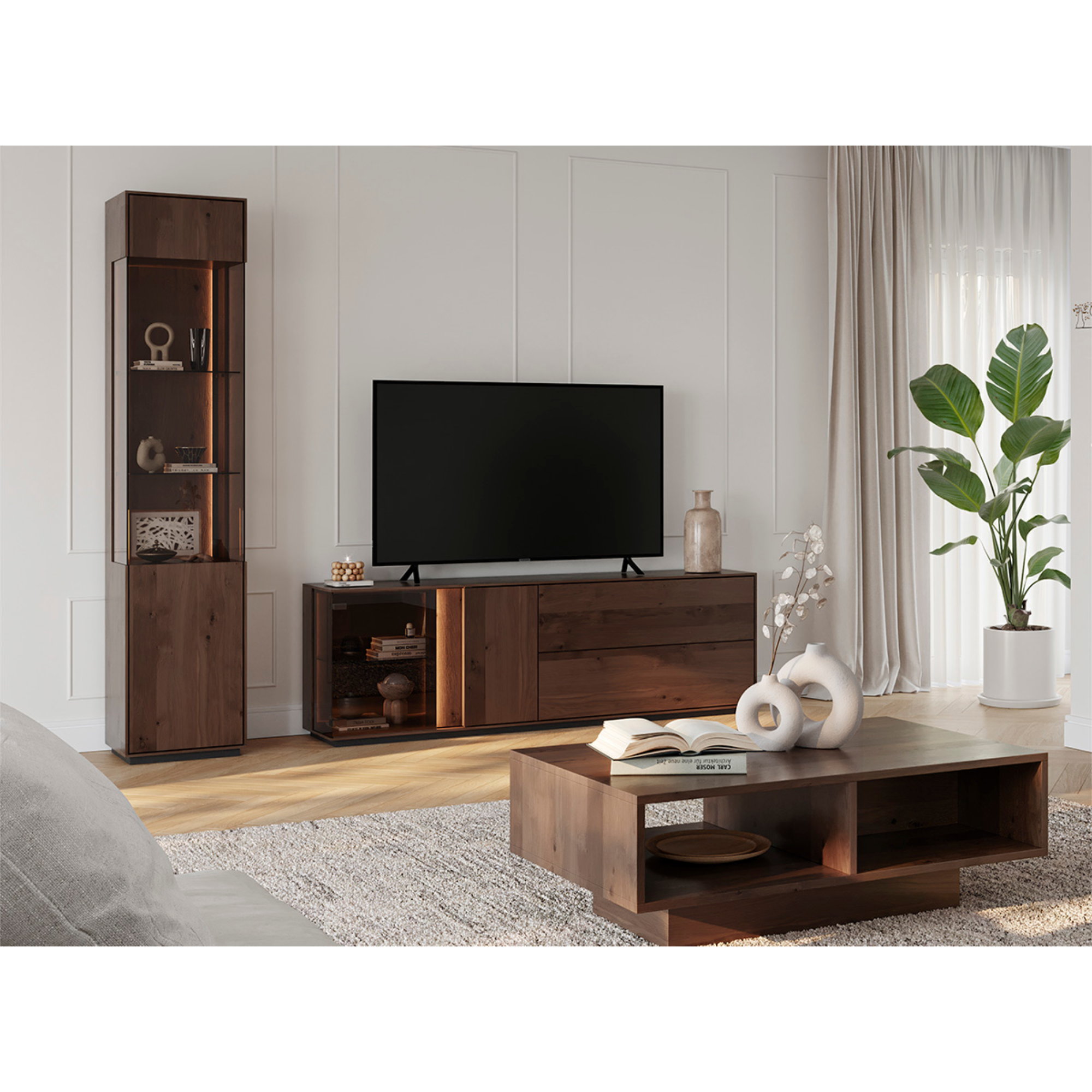 Vitrine Collodi 43x205cm, Material: Massivholz Eiche