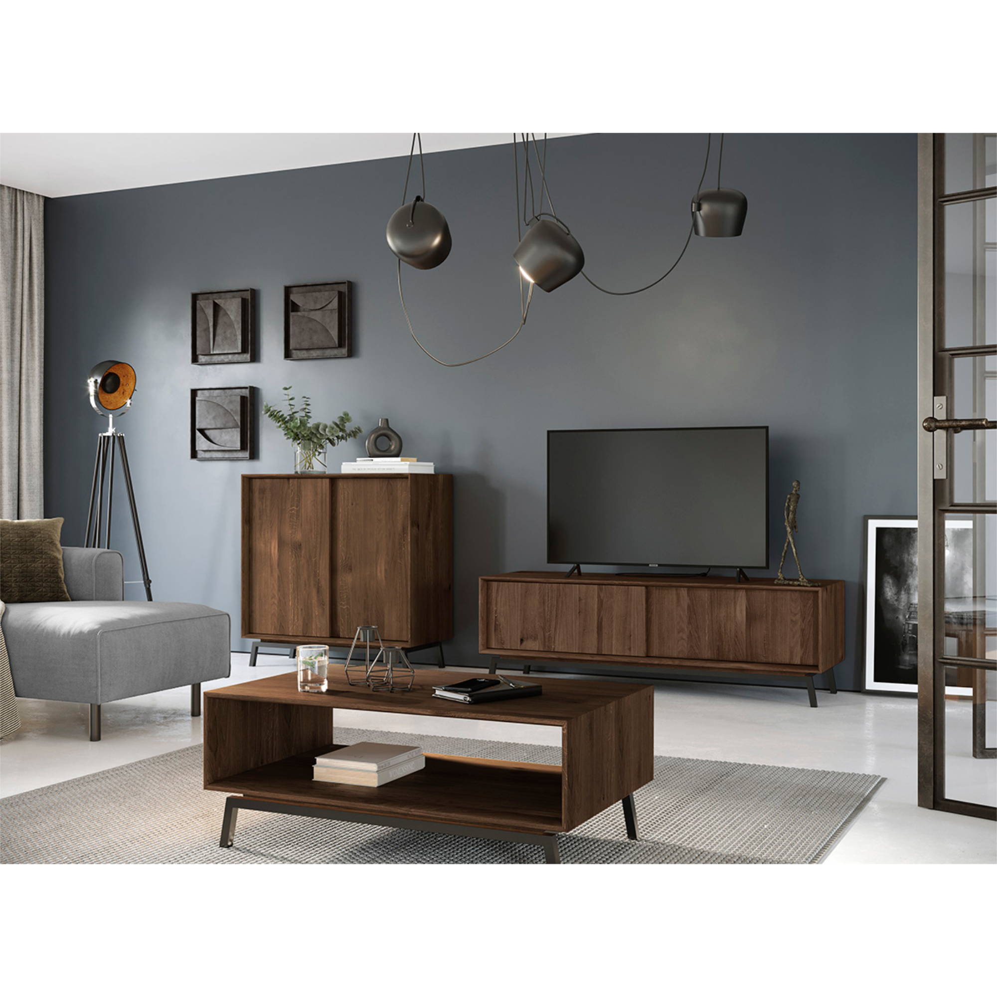 TV Kommode Modern Loft 200x50 cm, Material: Massivholz Eiche