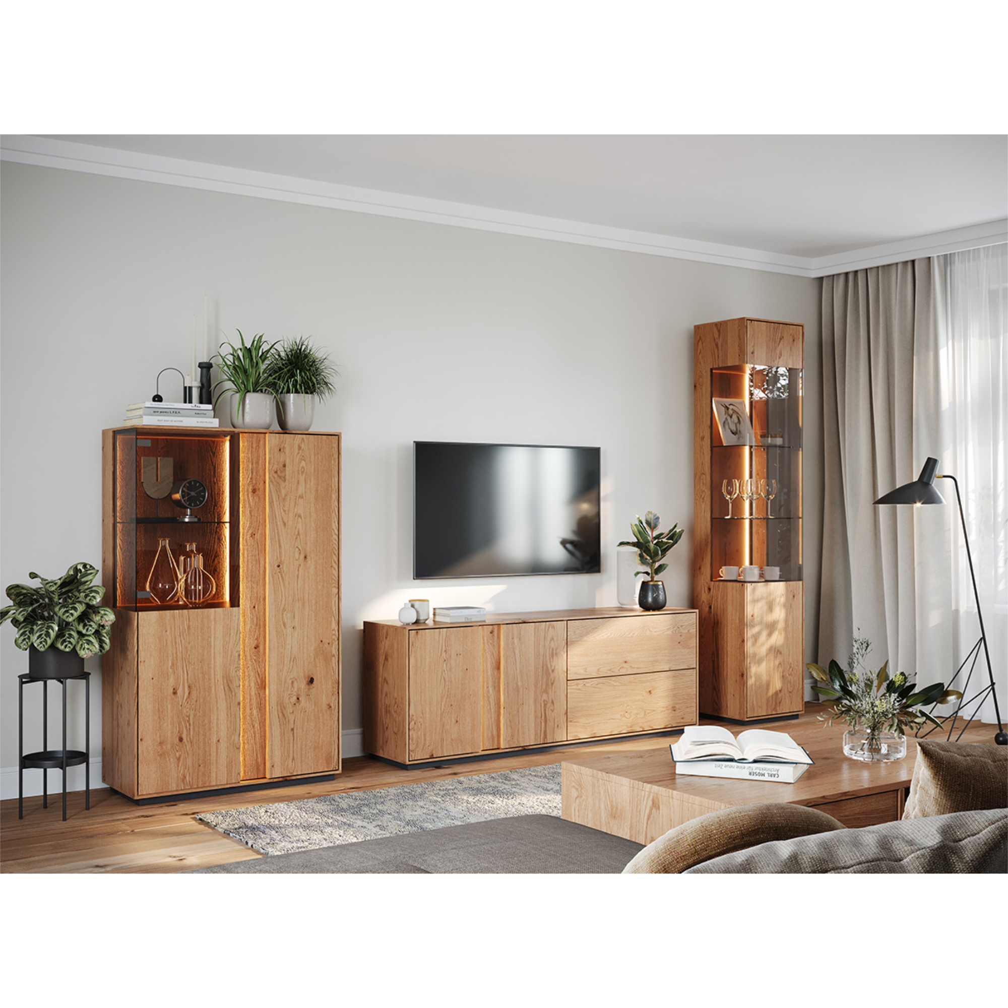 TV Kommode Collodi, Material: Massivholz Eiche