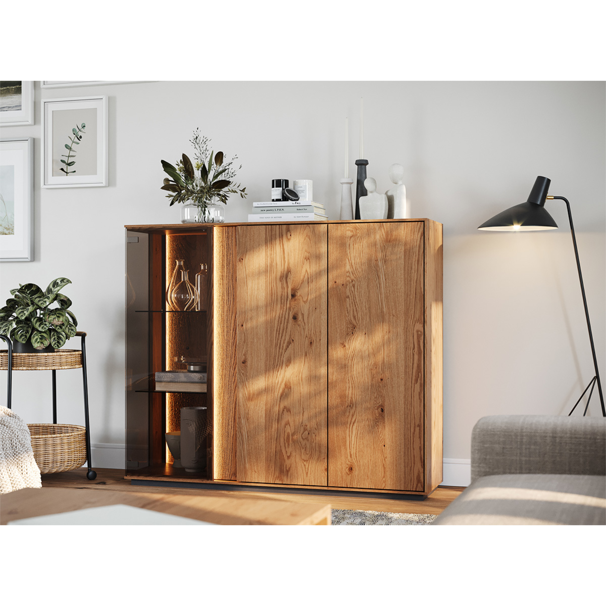 Vitrine Collodi 135x115cm, Material: Massivholz Eiche