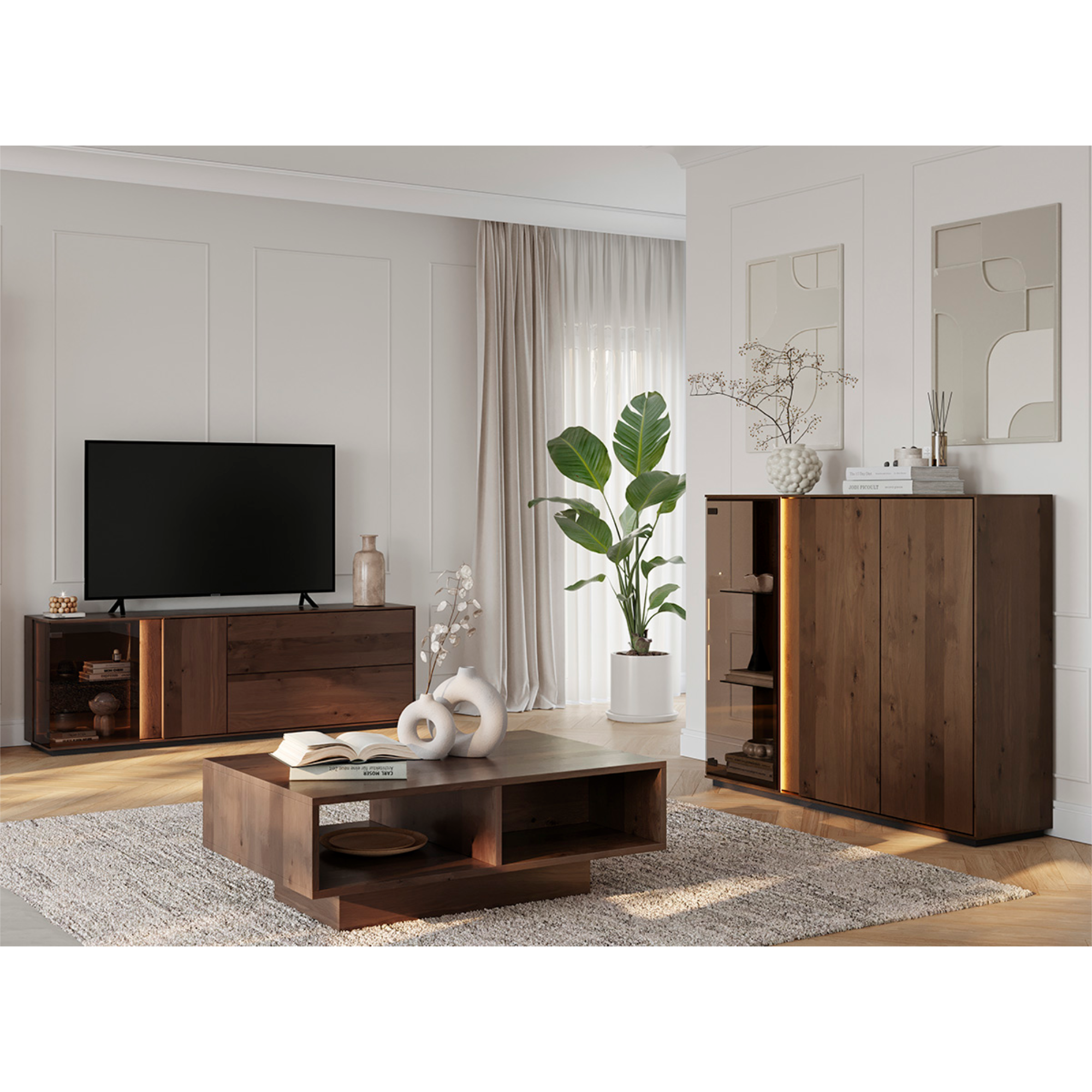 Vitrine Collodi 135x115cm, Material: Massivholz Eiche