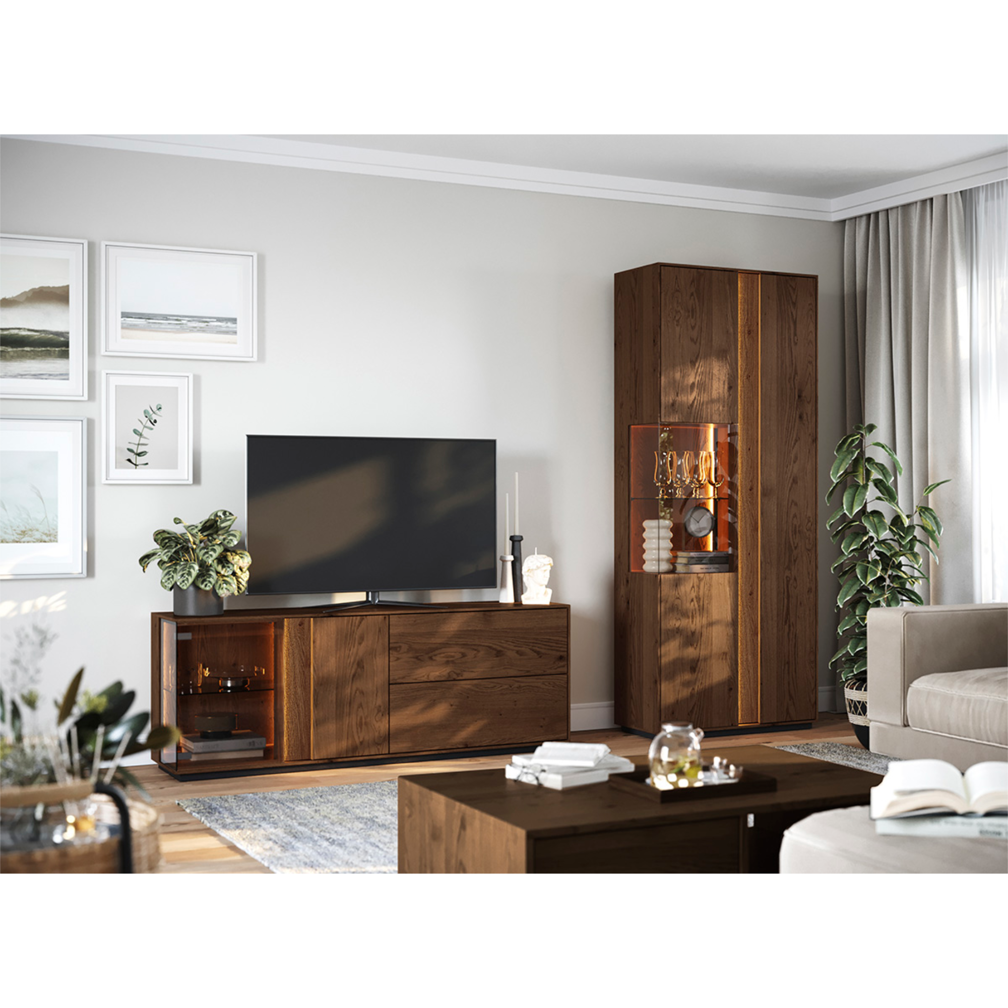 Vitrine Collodi 84,50x205cm, Material: Massivholz Eiche