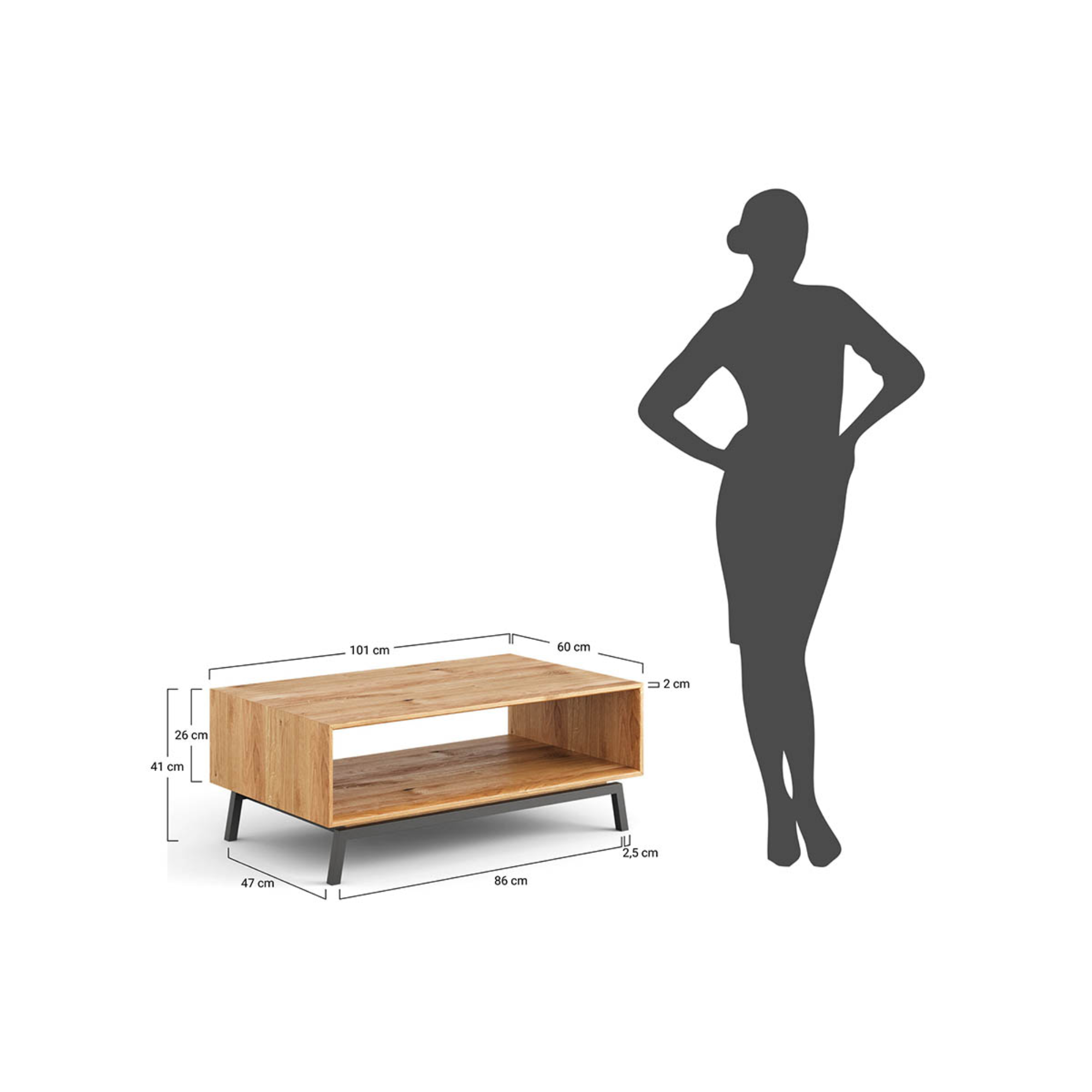 Couchtisch Modern Loft 100,50x60cm, Material: Massivholz Eiche