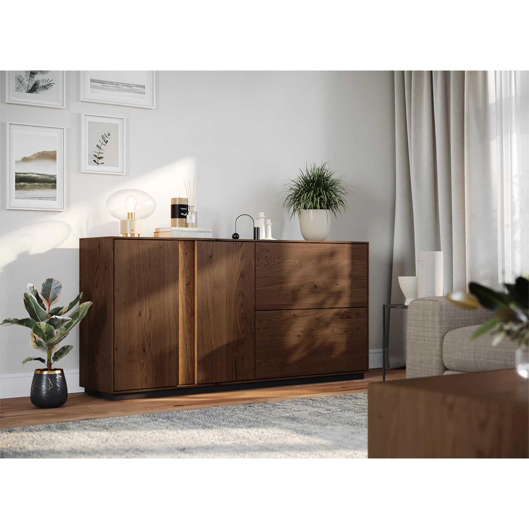 TV Kommode Collodi, Material: Massivholz Eiche