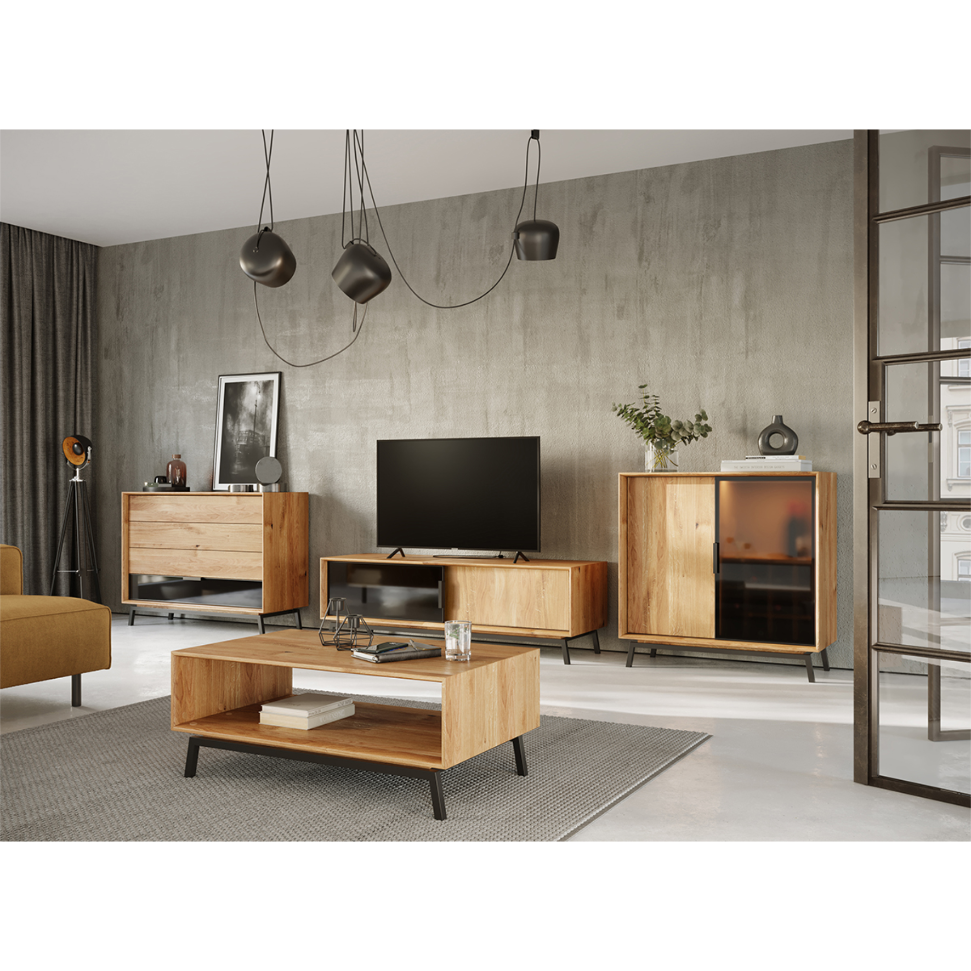 Couchtisch Modern Loft 100,50x60cm, Material: Massivholz Eiche