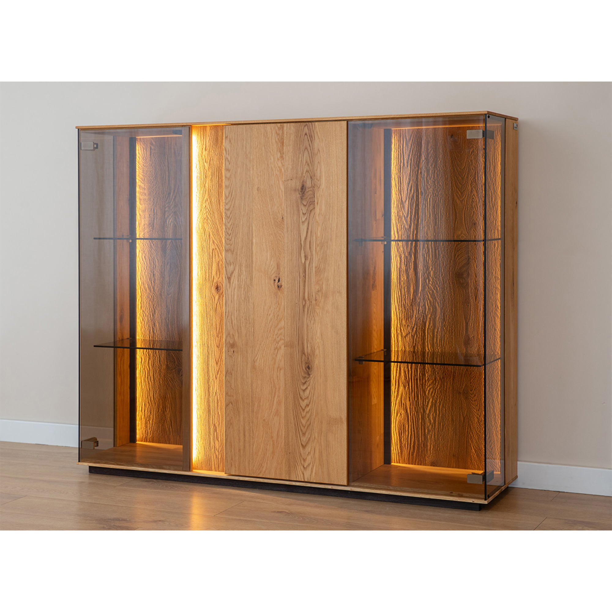 Glasvitrine Collodi 135x115cm, Material: Massivholz Eiche