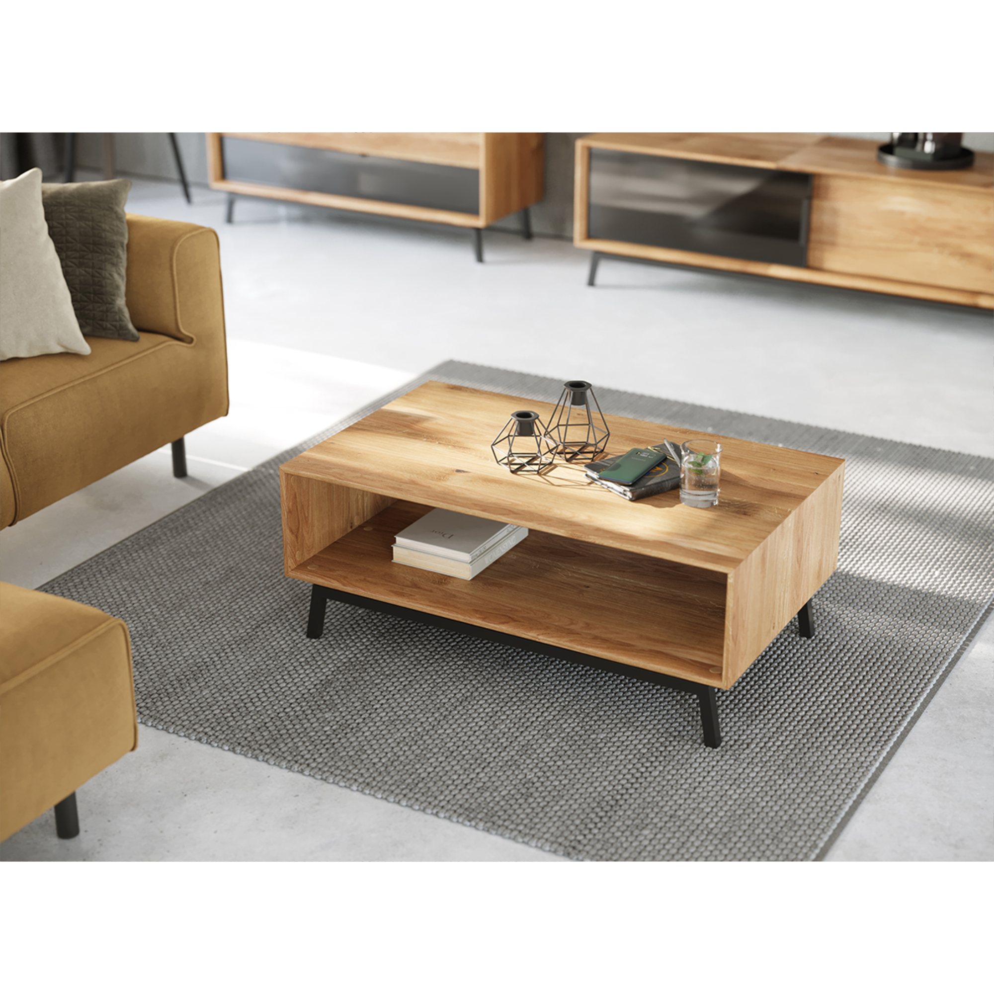 Couchtisch Modern Loft 100,50x60cm, Material: Massivholz Eiche