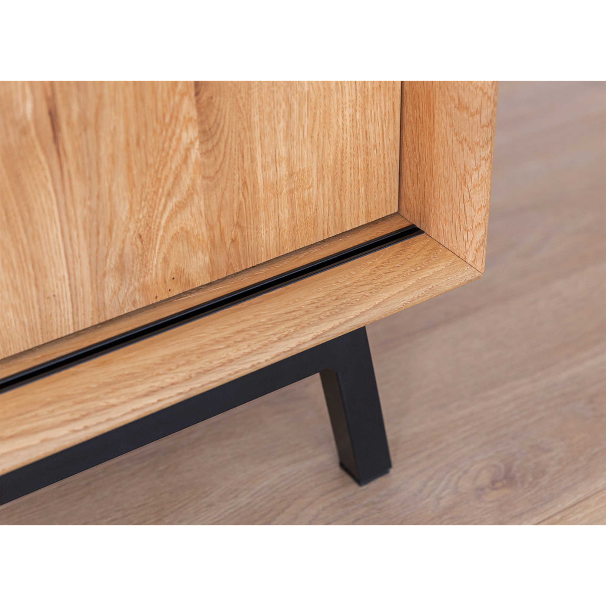 TV Kommode Modern Loft 200x50 cm mit Glas, Material: Massivholz Eiche