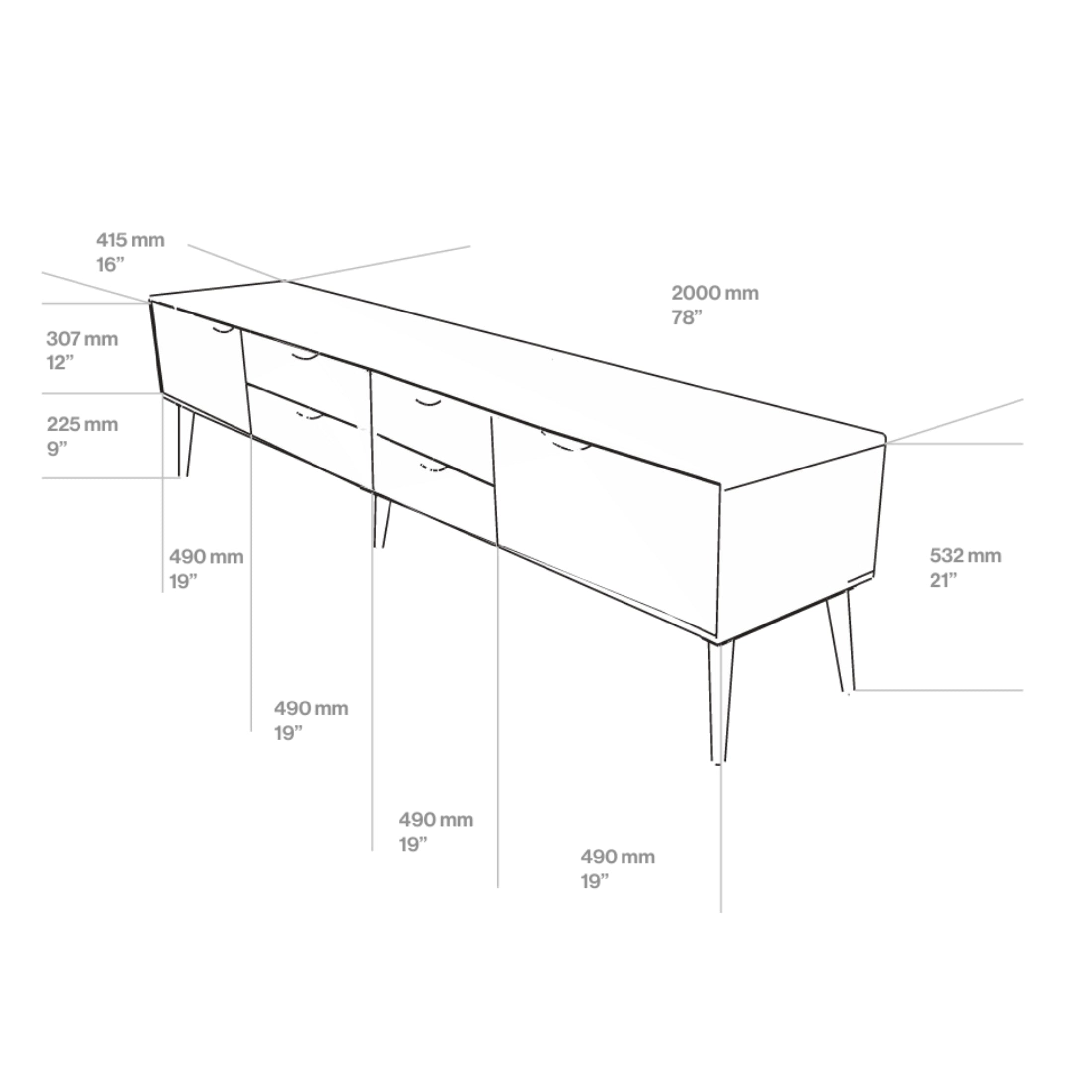 TV-Kommode Primo Bassa 160x41,5 cm, Material: Massivholz Eiche