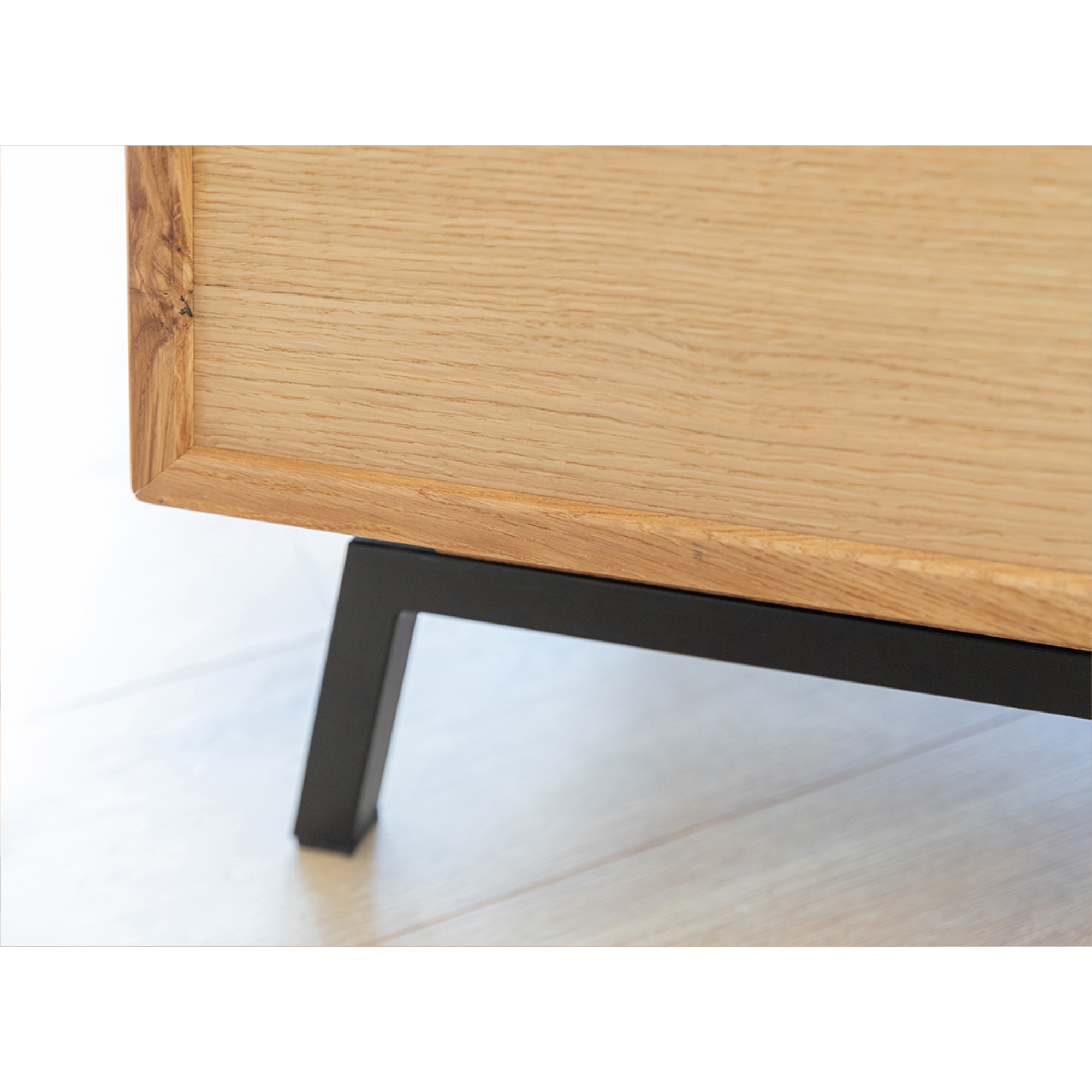 TV Kommode Modern Loft 200x50 cm mit Glas, Material: Massivholz Eiche