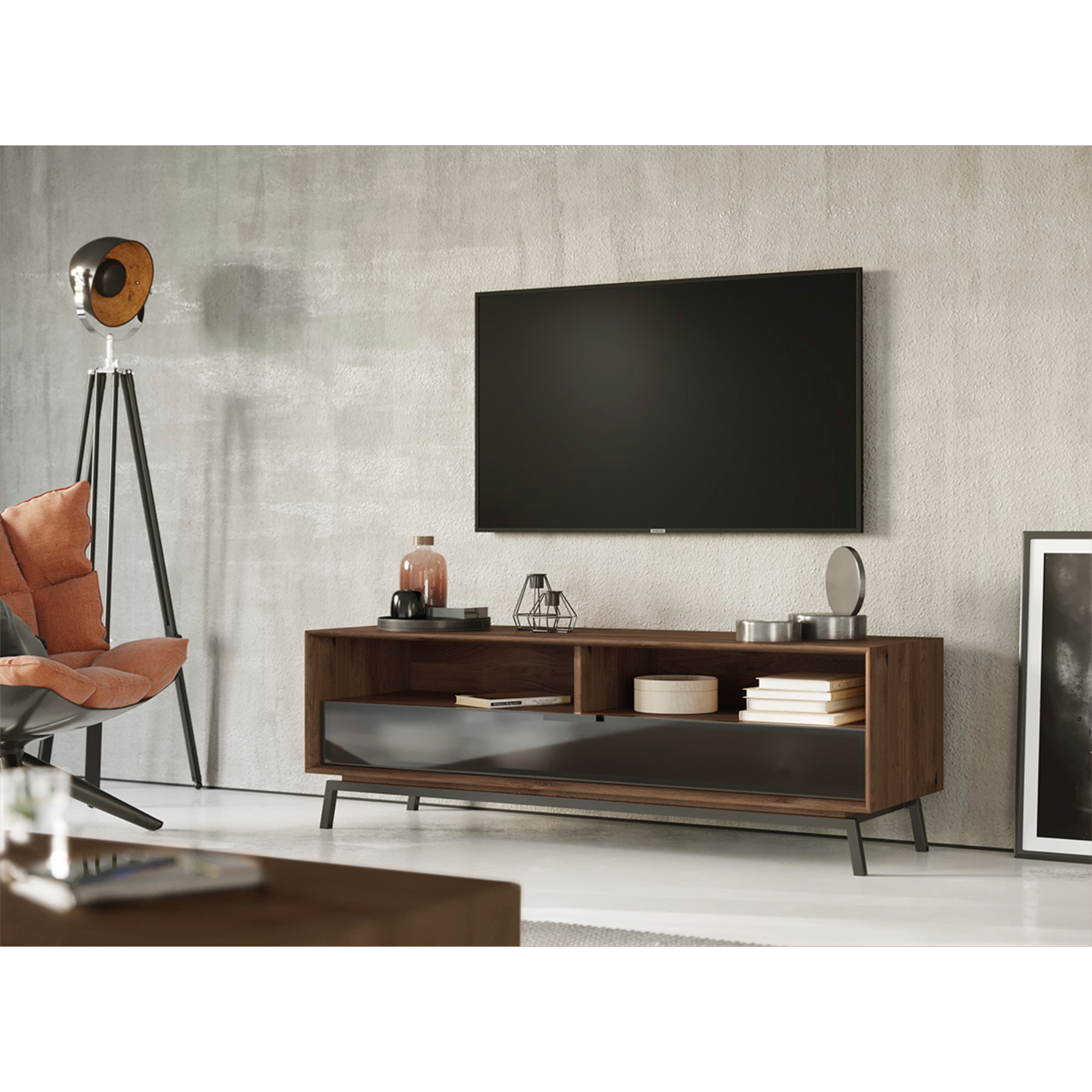 TV Kommode Modern Loft 160x50cm, Material: Massivholz Eiche