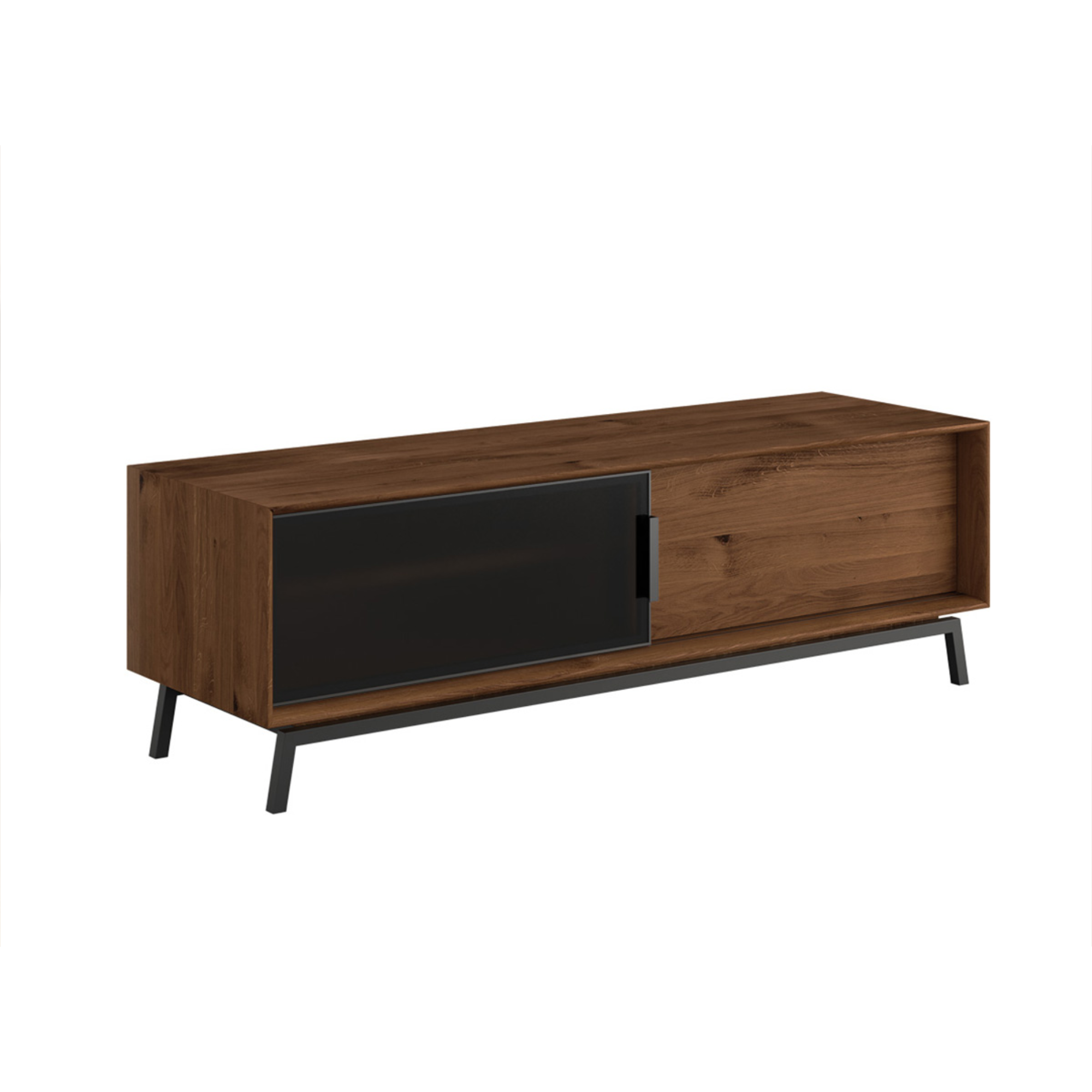 TV Kommode Modern Loft 200x50 cm mit Glas, Material: Massivholz Eiche