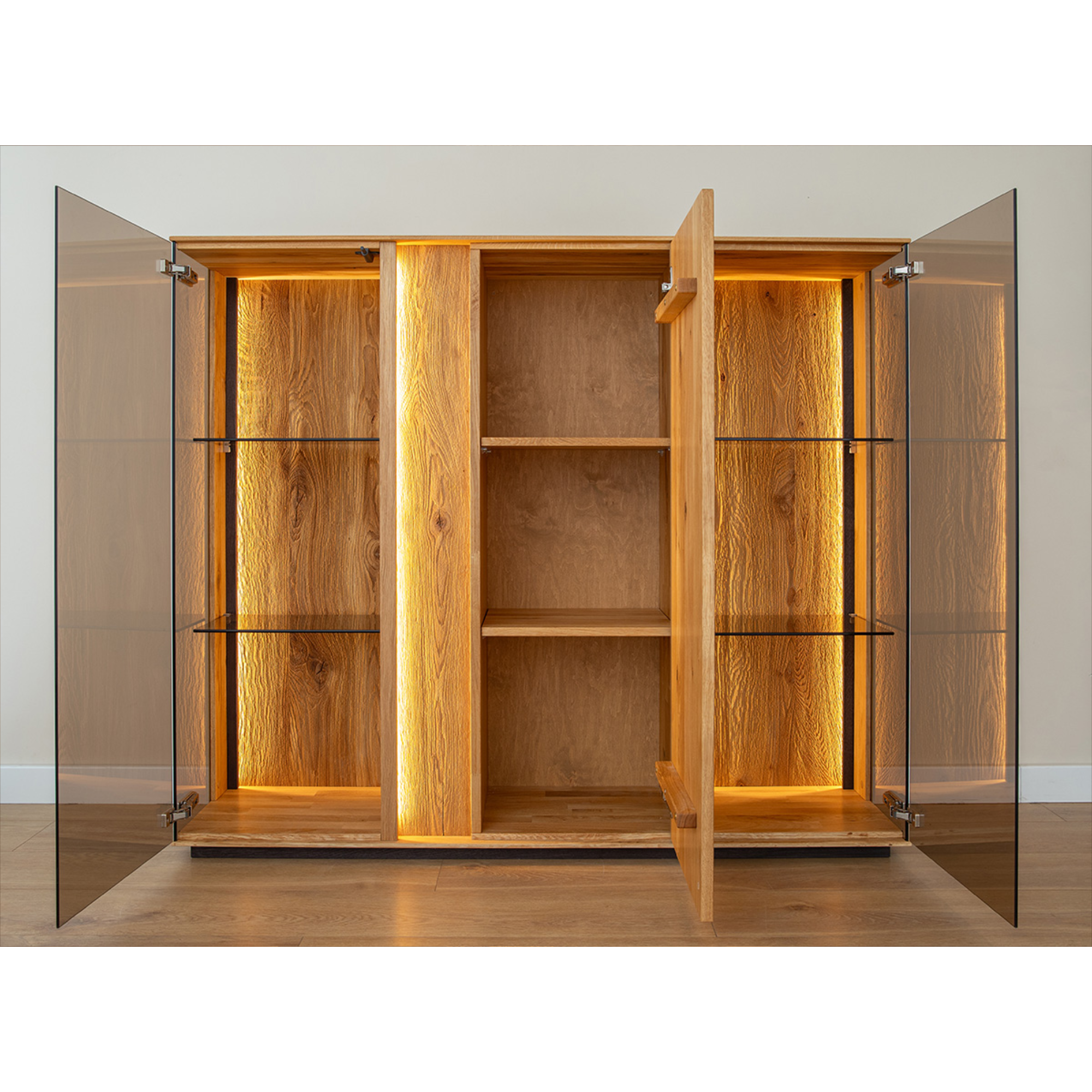 Glasvitrine Collodi 135x115cm, Material: Massivholz Eiche