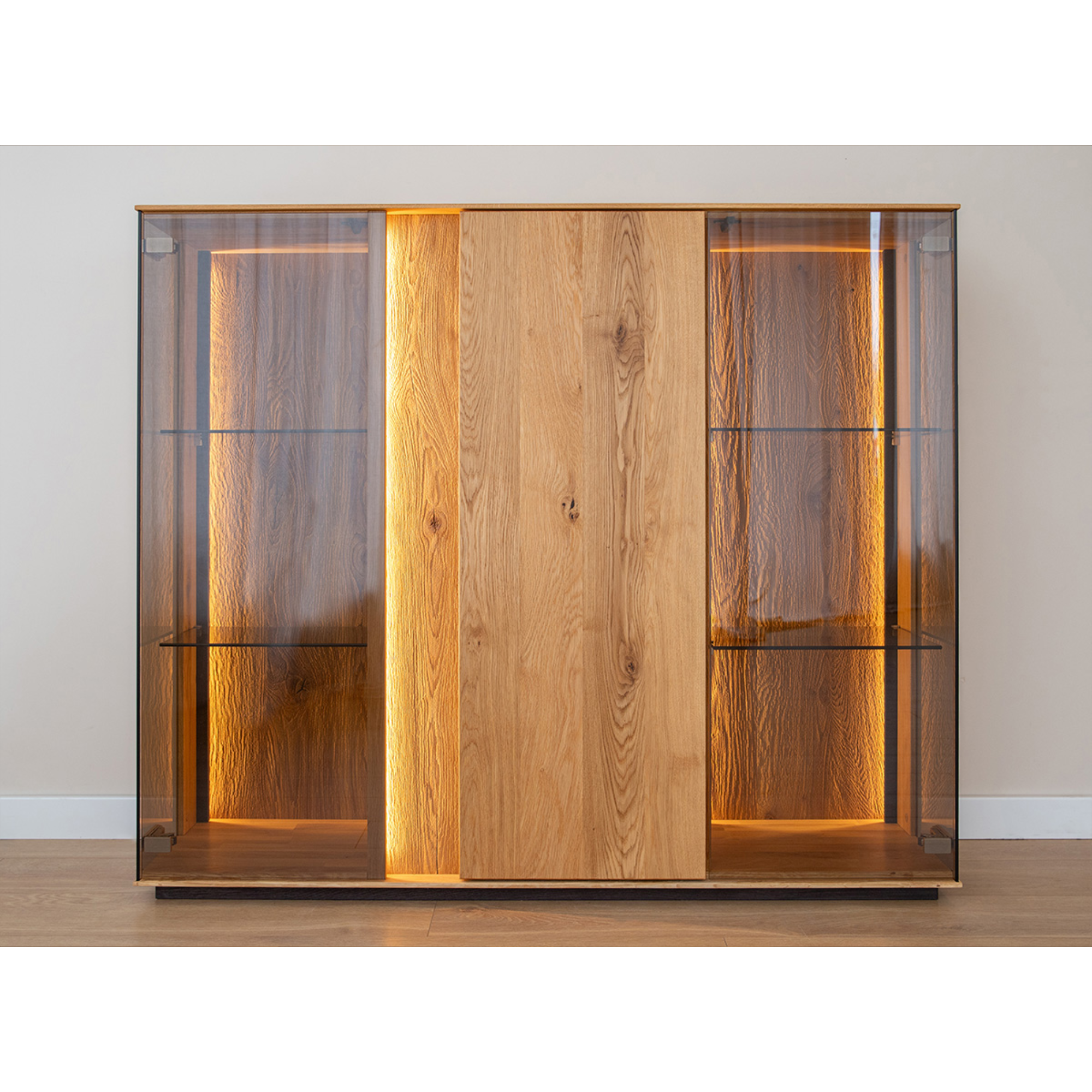Glasvitrine Collodi 135x115cm, Material: Massivholz Eiche
