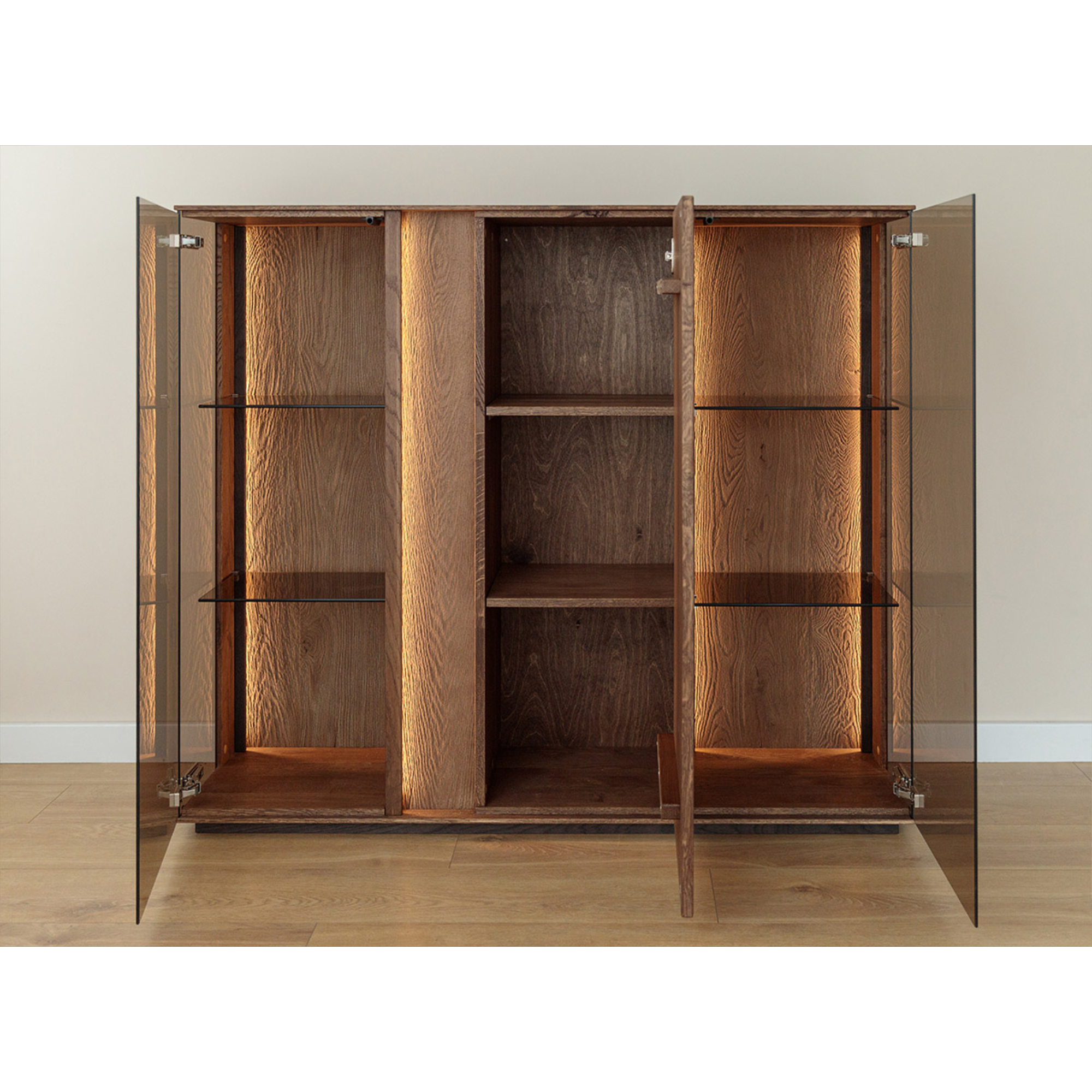 Glasvitrine Collodi 135x115cm, Material: Massivholz Eiche