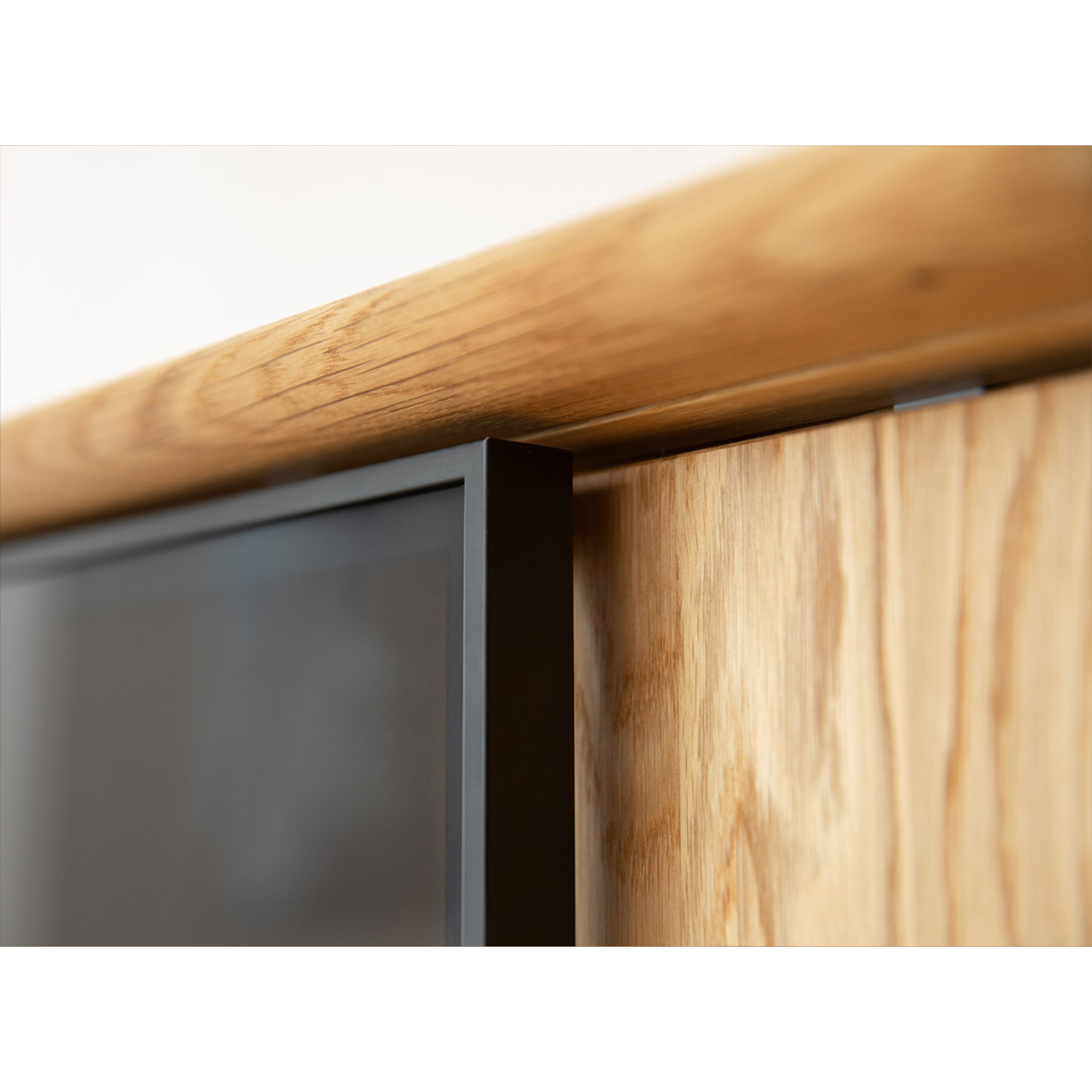 TV Kommode Modern Loft 200x50 cm mit Glas, Material: Massivholz Eiche