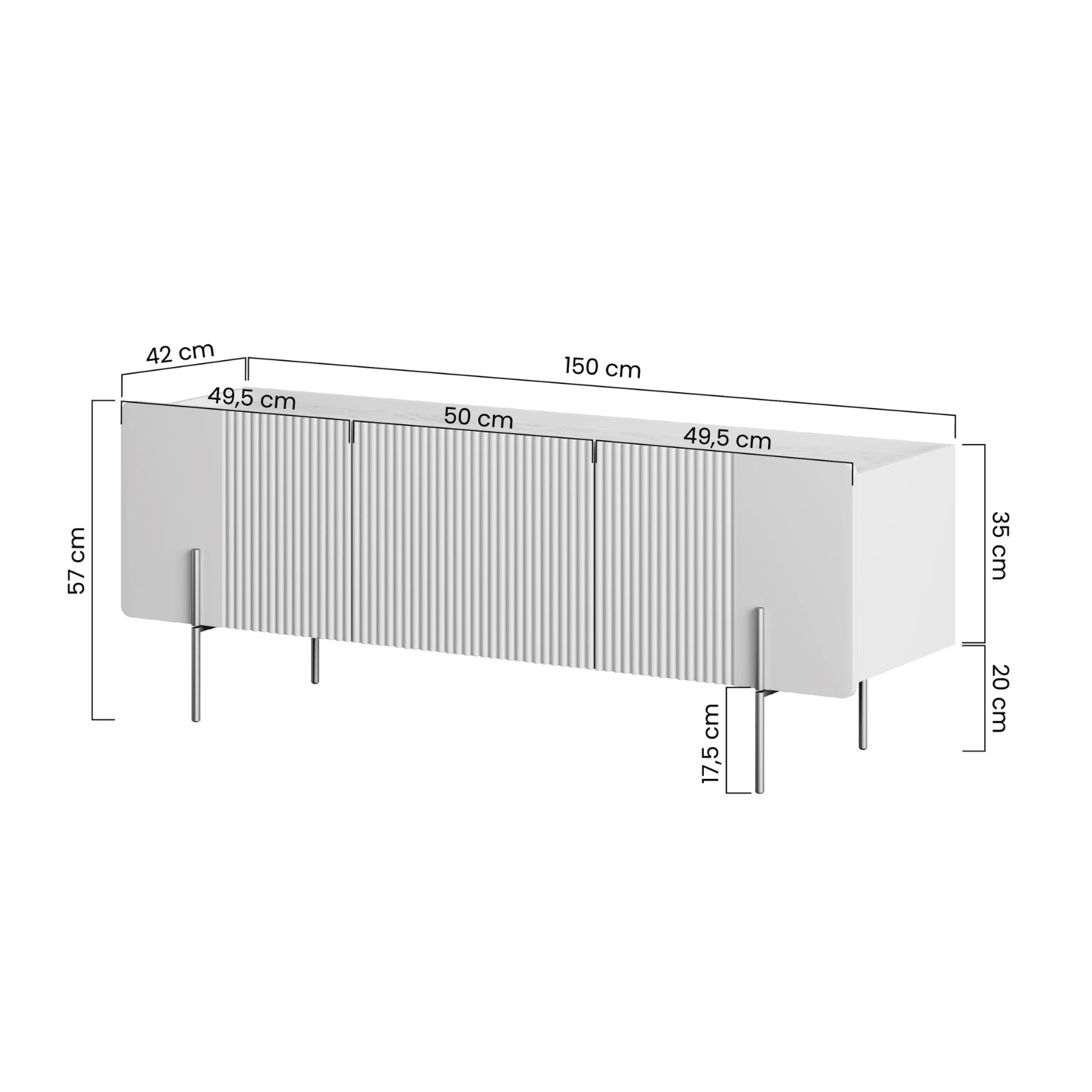 TV Kommode Malmi 150cm, 2 Türen und 1 Schublade, Material: MDF