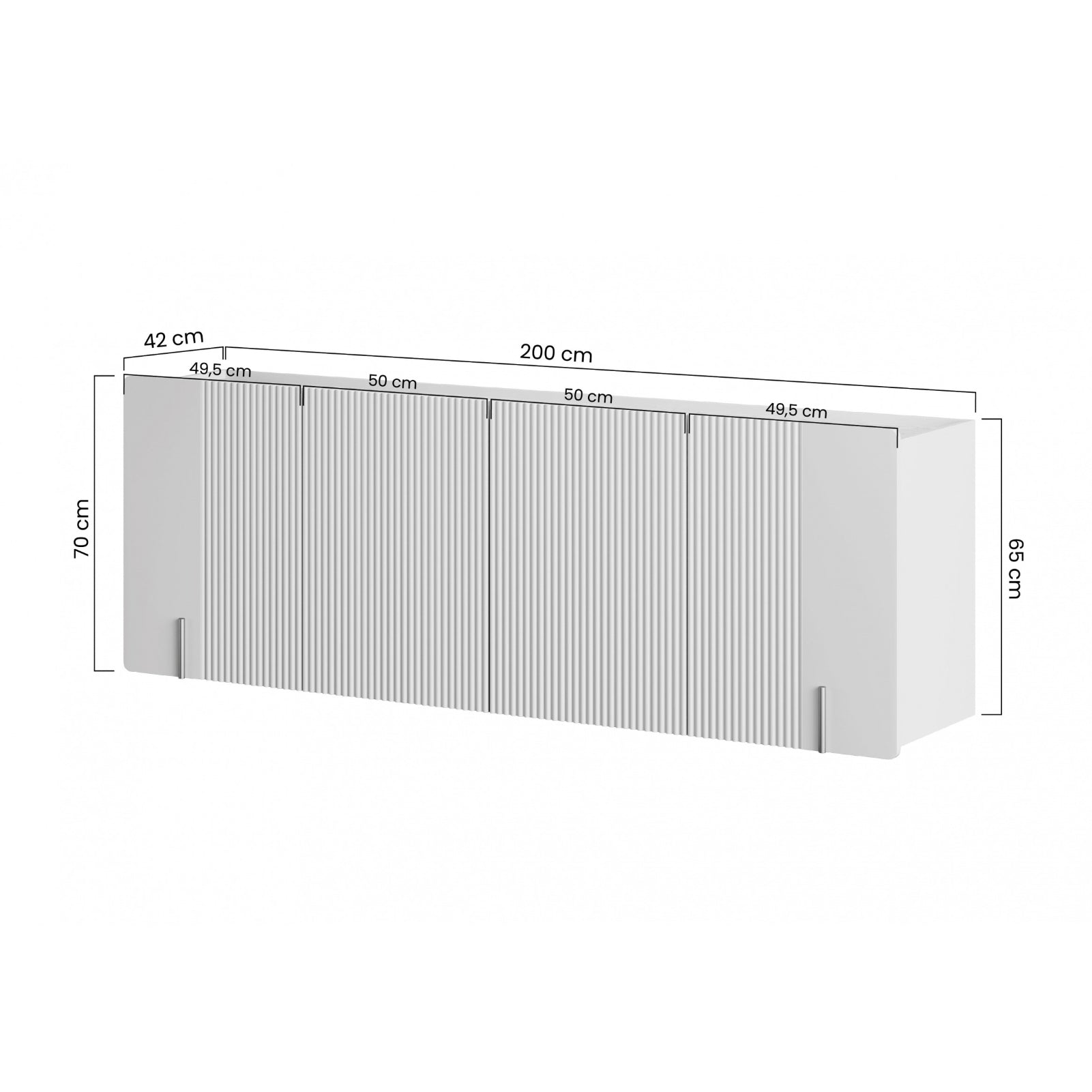 Malmi Kommode 200 cm, 4 Türen und 4 Einlegeböden, Material: MDF