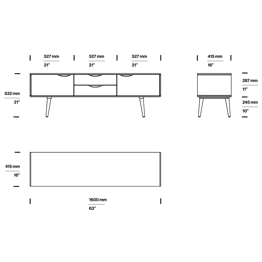 TV-Kommode Primo Bassa 160x41,5 cm, Material: Massivholz Eiche