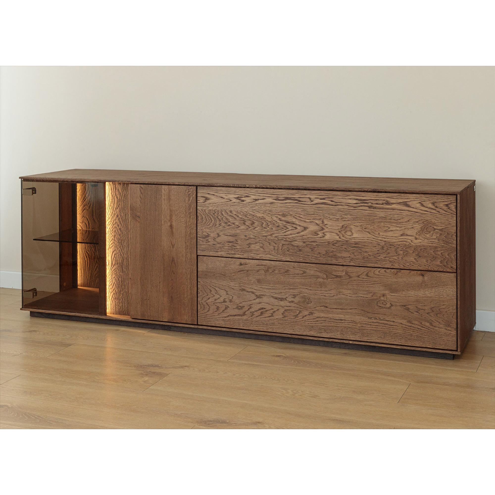 TV Kommode Collodi mit Glas, Material: Massivholz Eiche