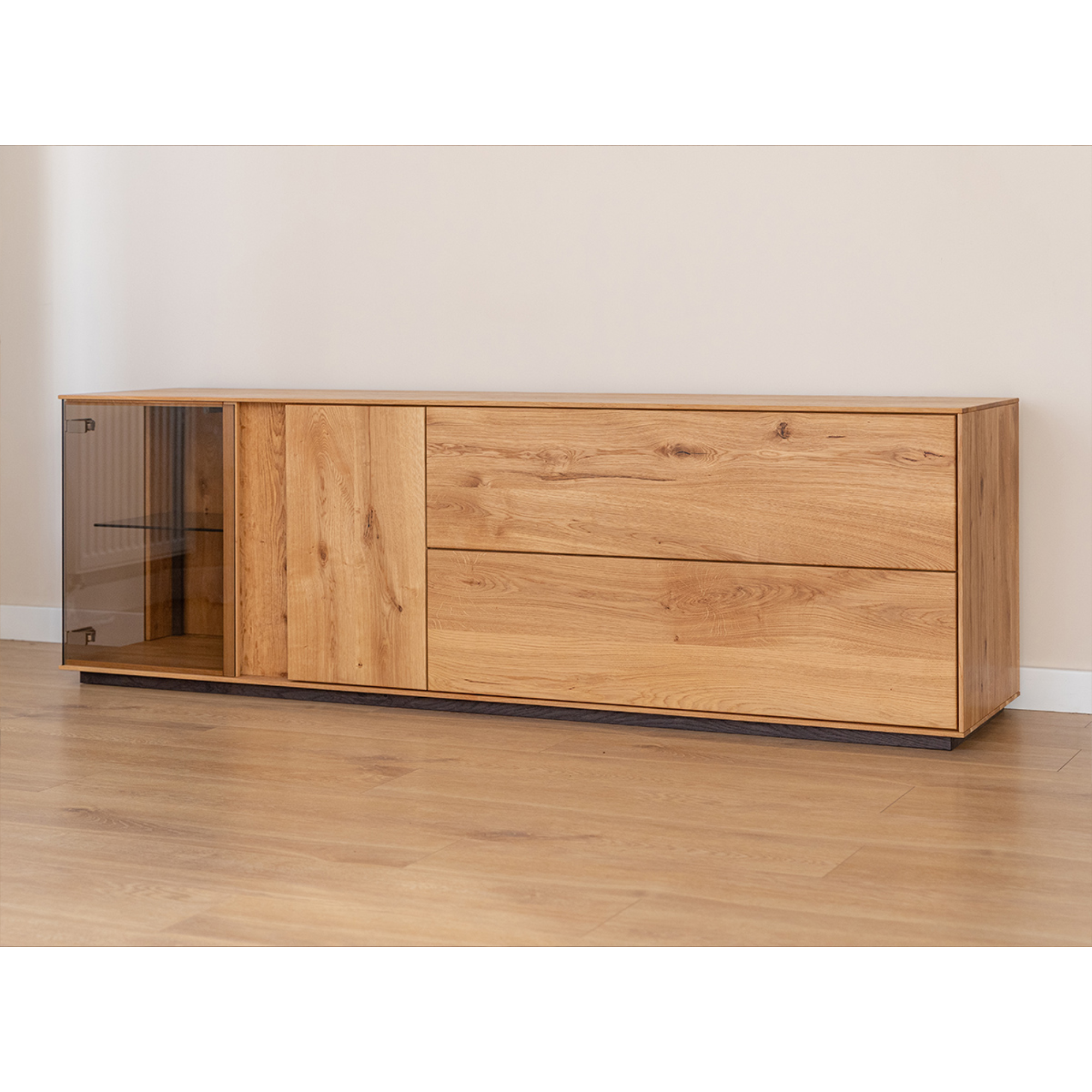 TV Kommode Collodi mit Glas, Material: Massivholz Eiche